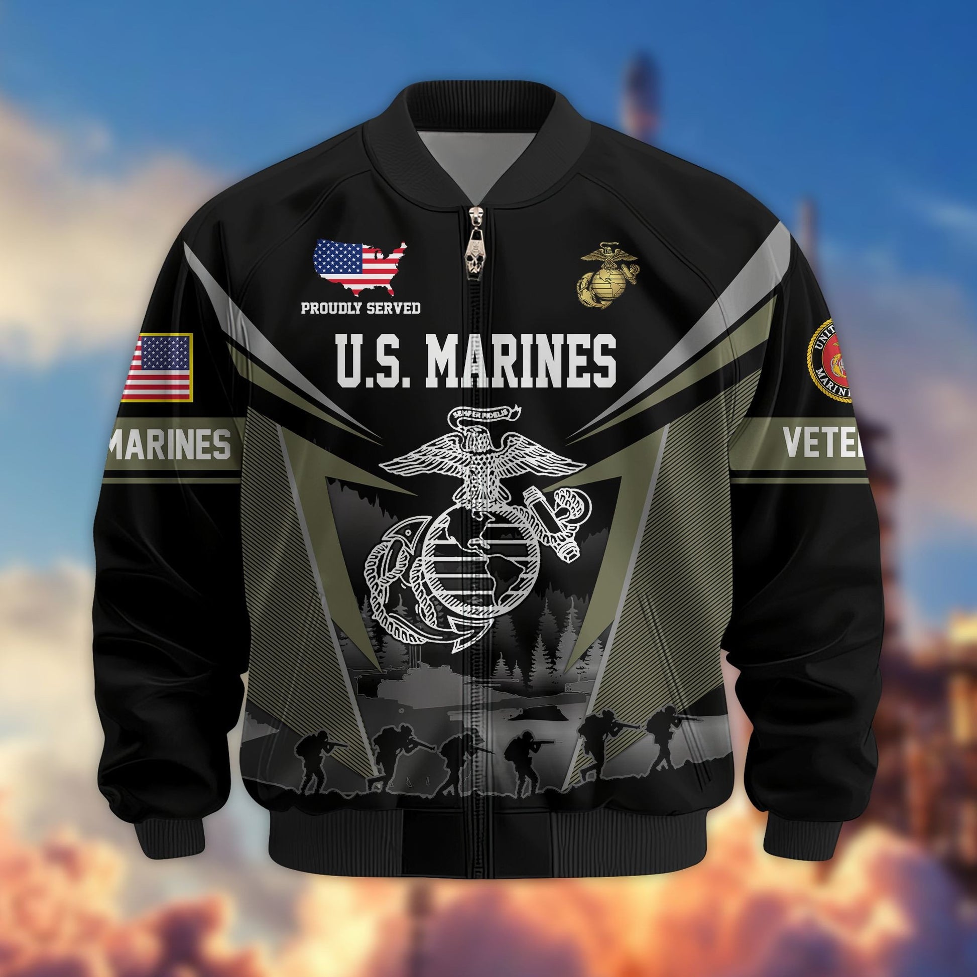 Premium US Veterans Bomber Jacket BPHN140812, Gifts For US Veterans, Gifts On Father's Day, Veterans Day.