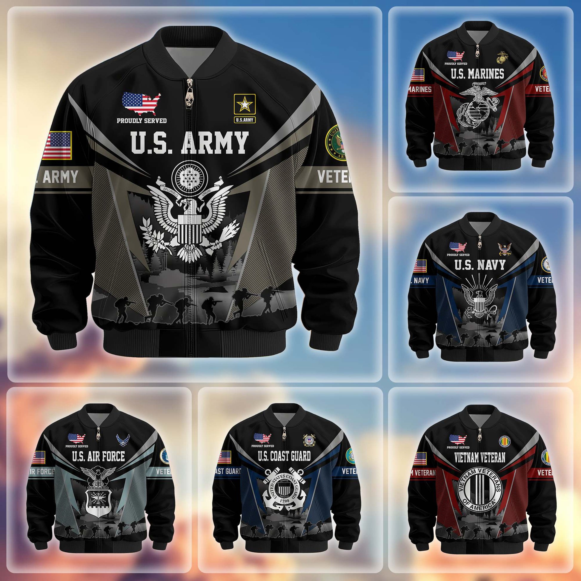 Premium US Veterans Bomber Jacket BPHN140812, Gifts For US Veterans, Gifts On Father's Day, Veterans Day.