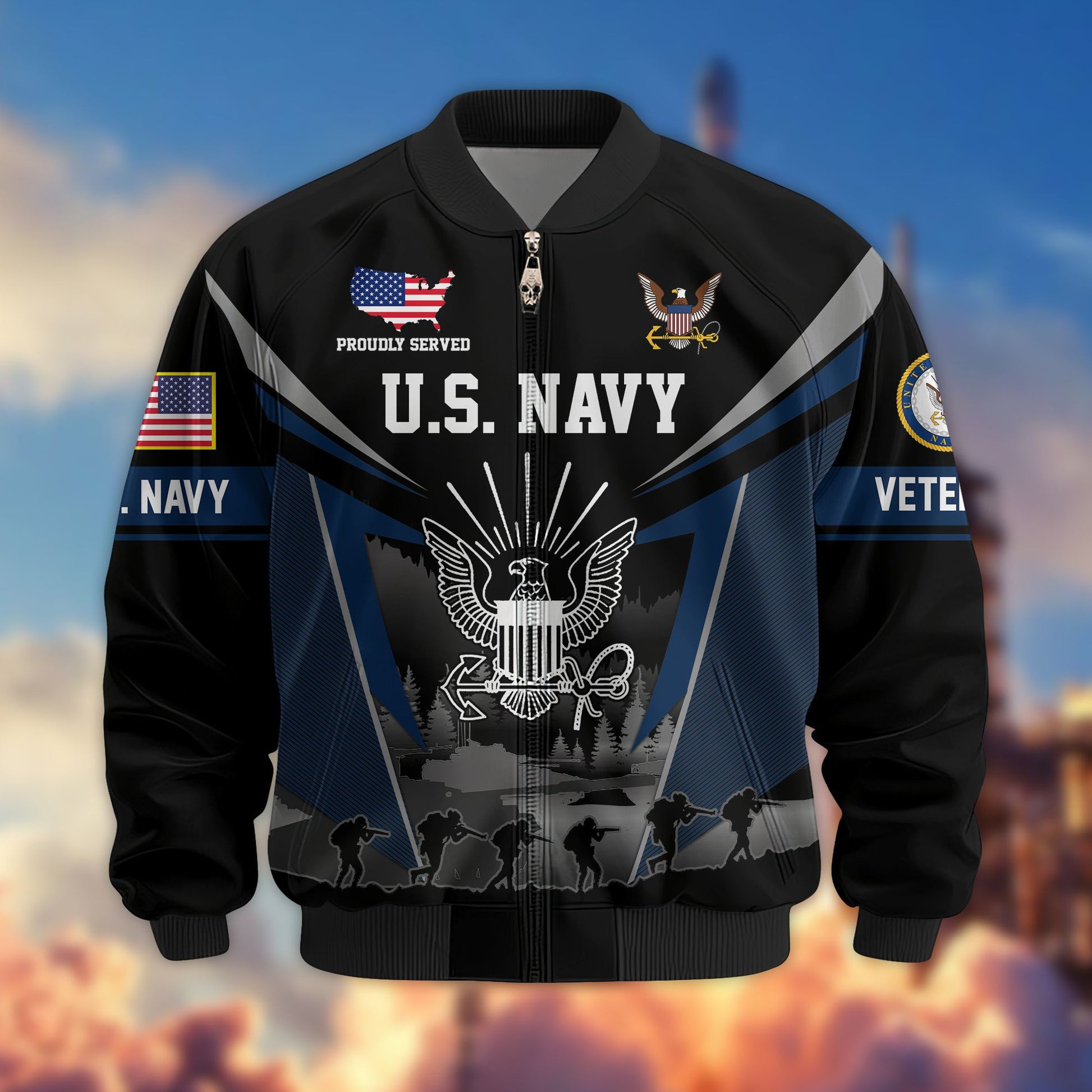 Premium US Veterans Bomber Jacket BPHN140812, Gifts For US Veterans, Gifts On Father's Day, Veterans Day.