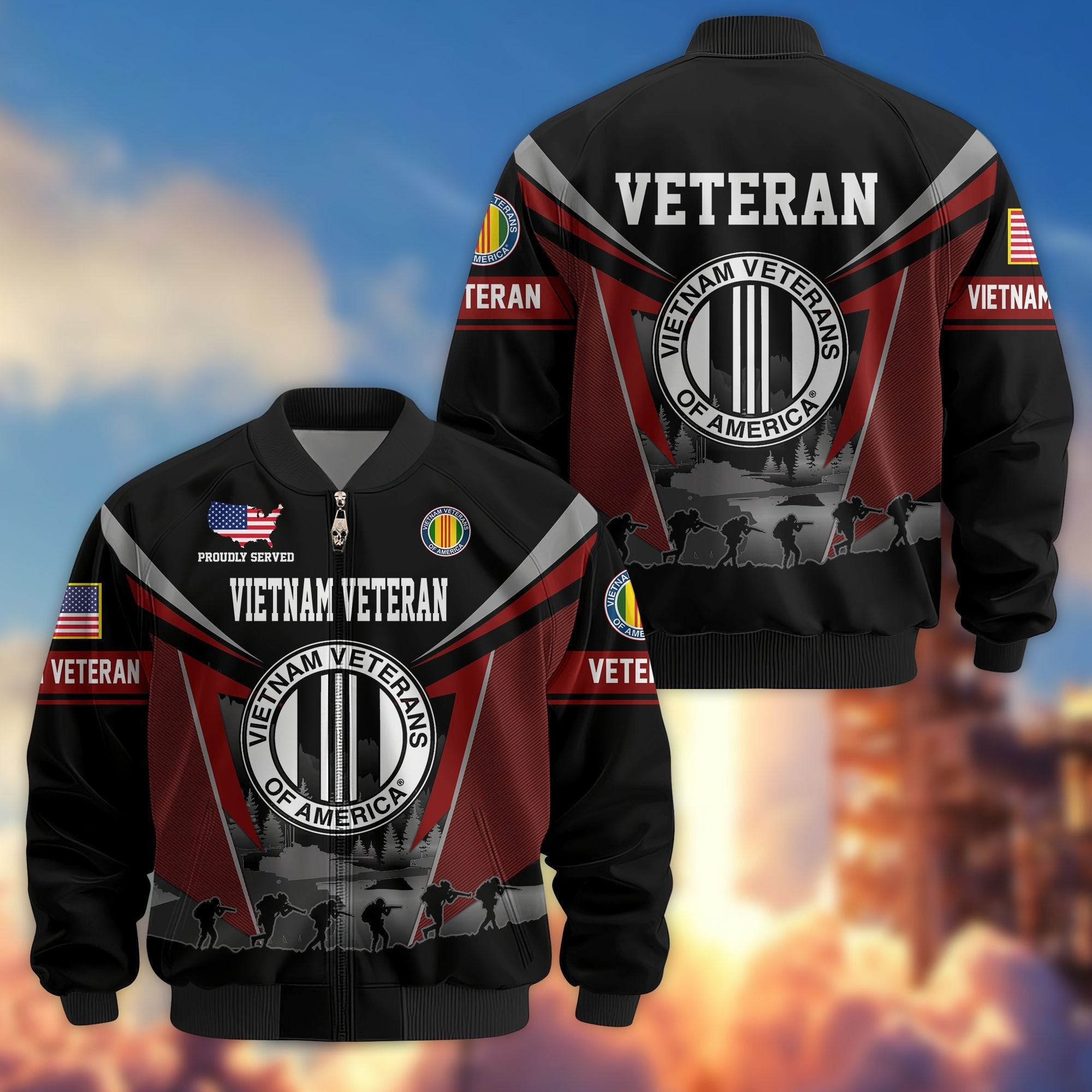 Premium US Veterans Bomber Jacket BPHN140812, Gifts For US Veterans, Gifts On Father's Day, Veterans Day.