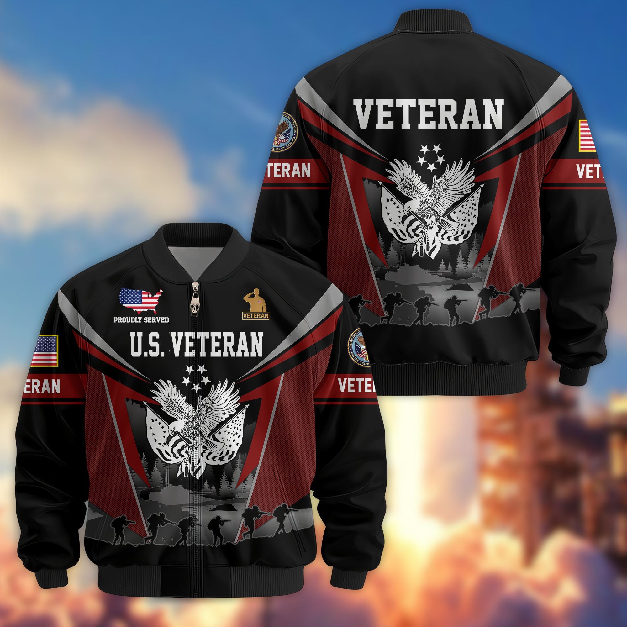 Premium US Veterans Bomber Jacket BPHN140812, Gifts For US Veterans, Gifts On Father's Day, Veterans Day.