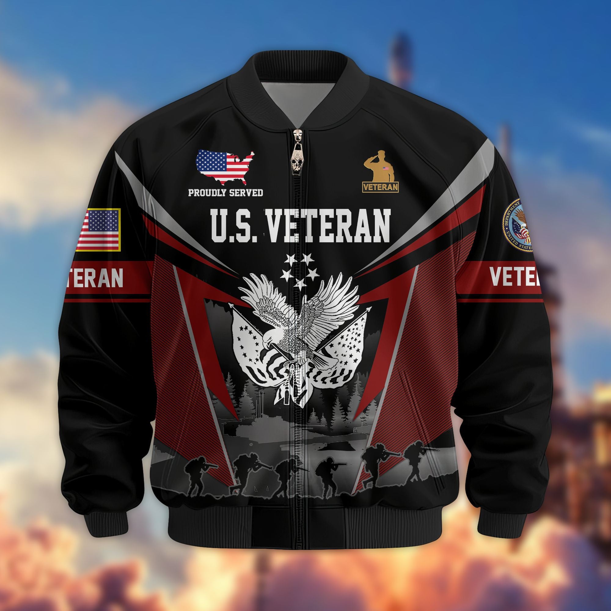 Premium US Veterans Bomber Jacket BPHN140812, Gifts For US Veterans, Gifts On Father's Day, Veterans Day.