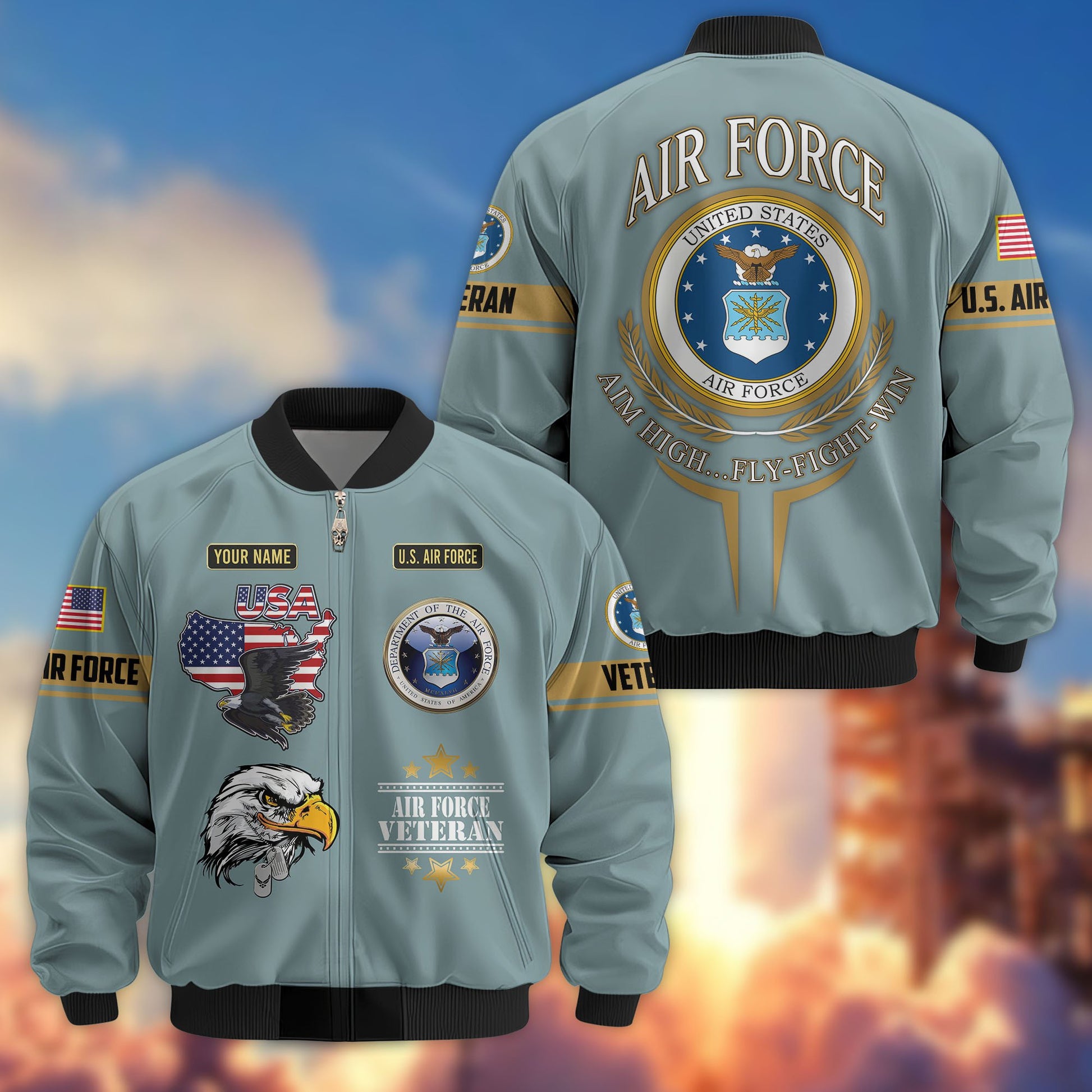 Premium Custom US Veterans Bomber Jacket CPVC080901, Gifts For US Veterans, Gifts On Father's Day, Veterans Day.
