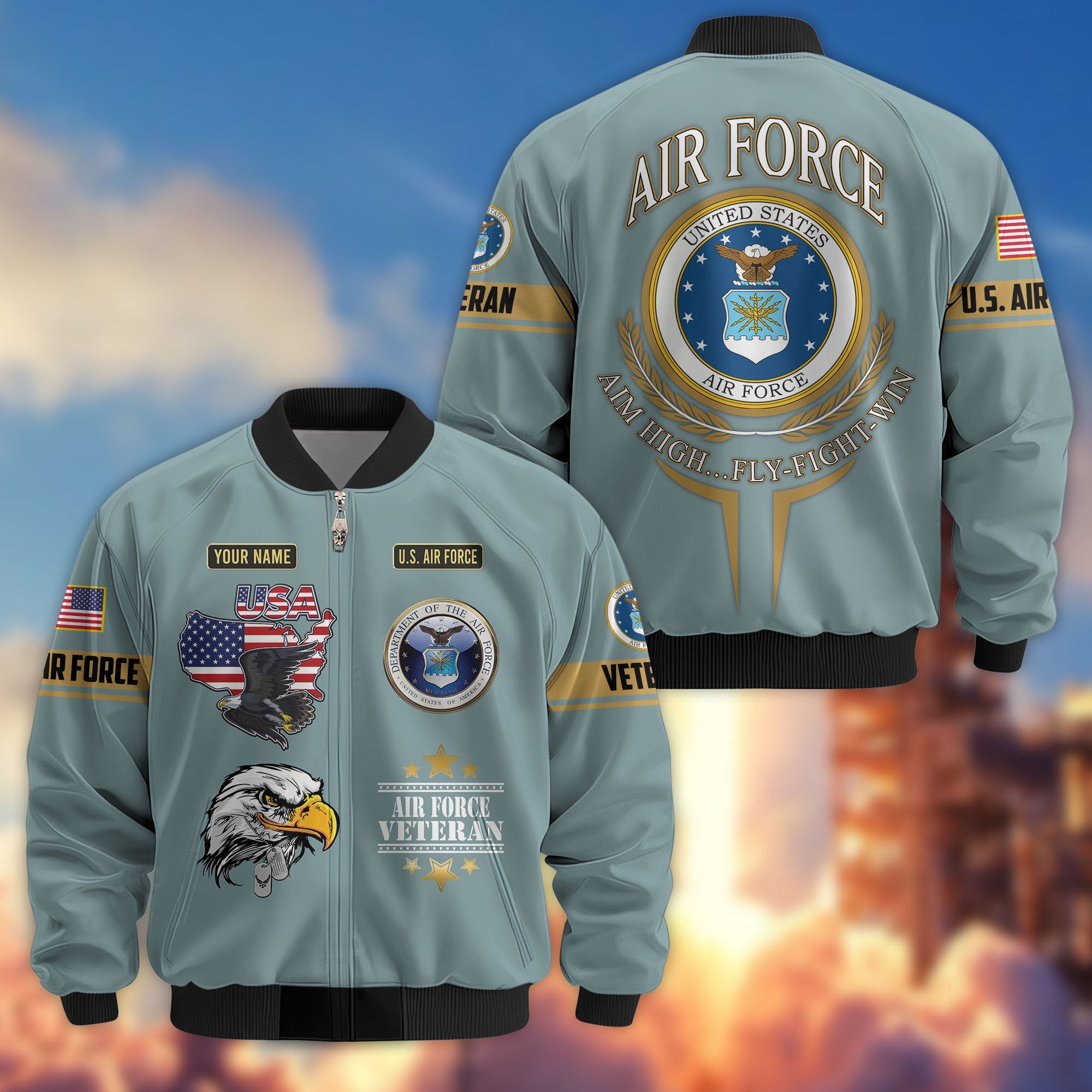 Premium Custom US Veterans Bomber Jacket CPVC080901, Gifts For US Veterans, Gifts On Father's Day, Veterans Day.