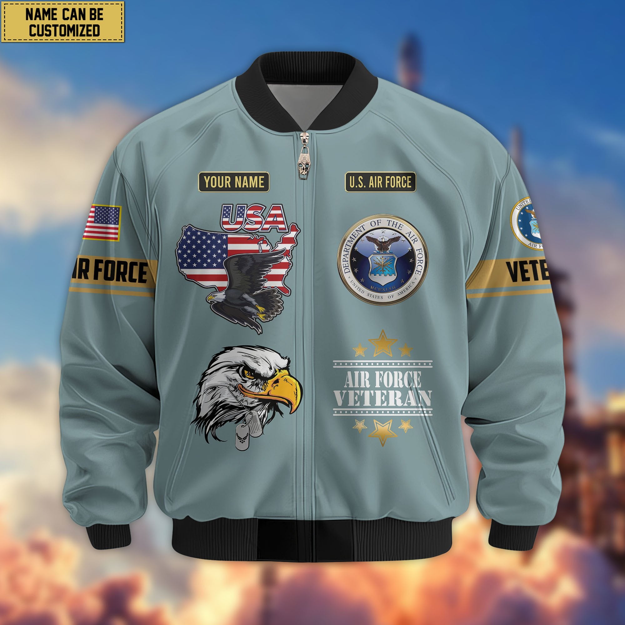 Premium Custom US Veterans Bomber Jacket CPVC080901, Gifts For US Veterans, Gifts On Father's Day, Veterans Day.