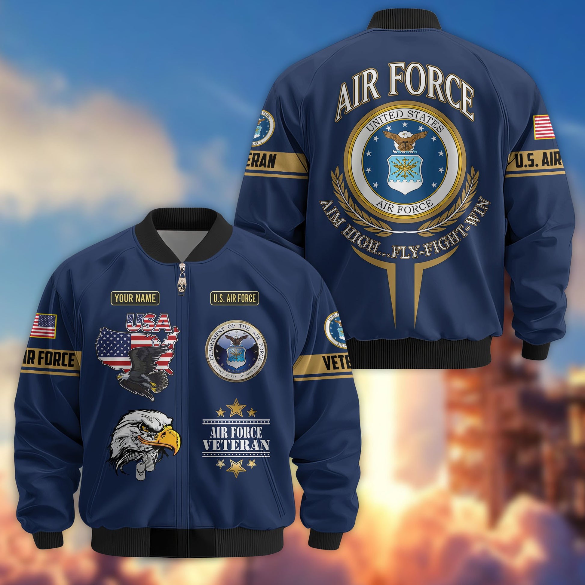 Premium Custom US Veterans Bomber Jacket CPVC080901, Gifts For US Veterans, Gifts On Father's Day, Veterans Day.