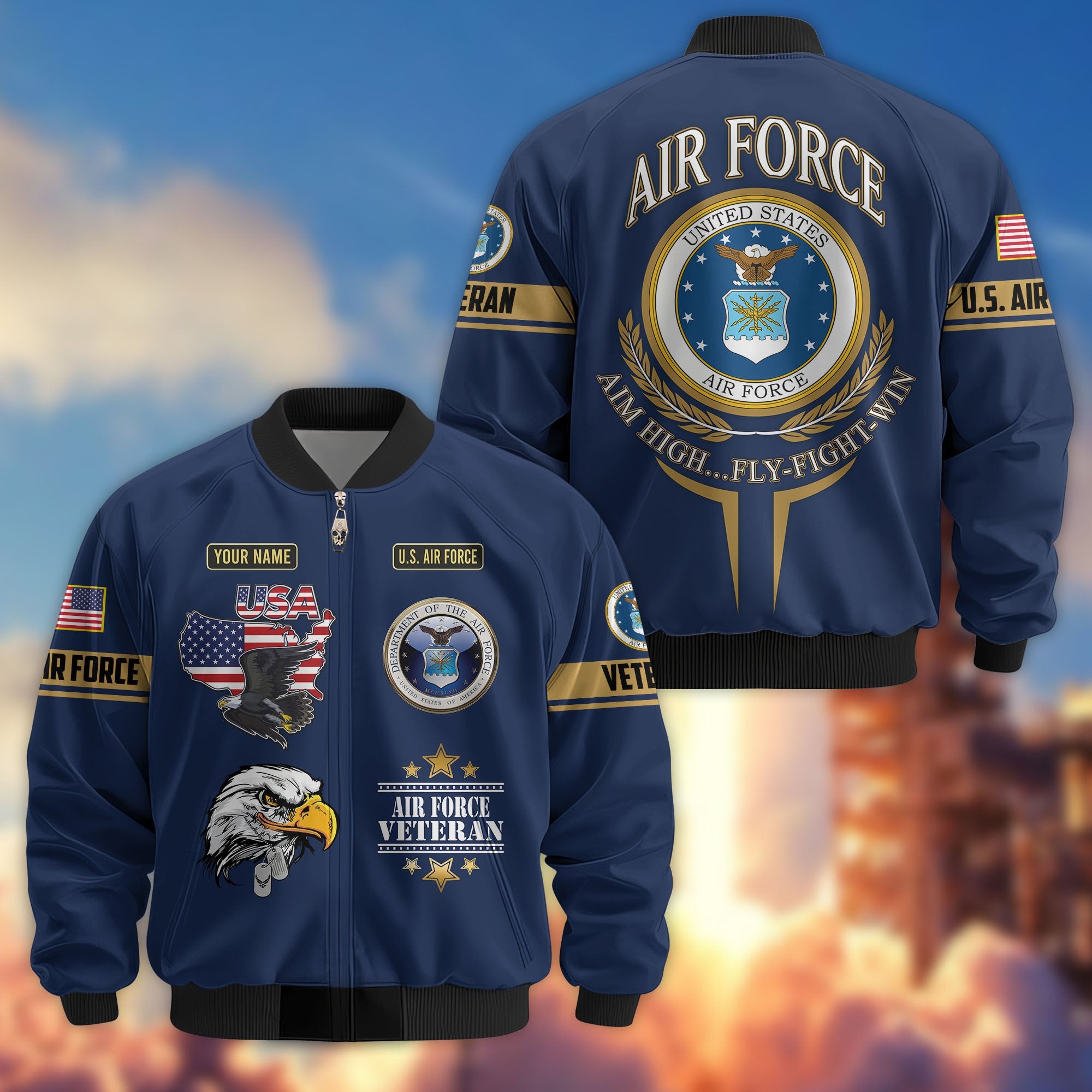 Premium Custom US Veterans Bomber Jacket CPVC080901, Gifts For US Veterans, Gifts On Father's Day, Veterans Day.