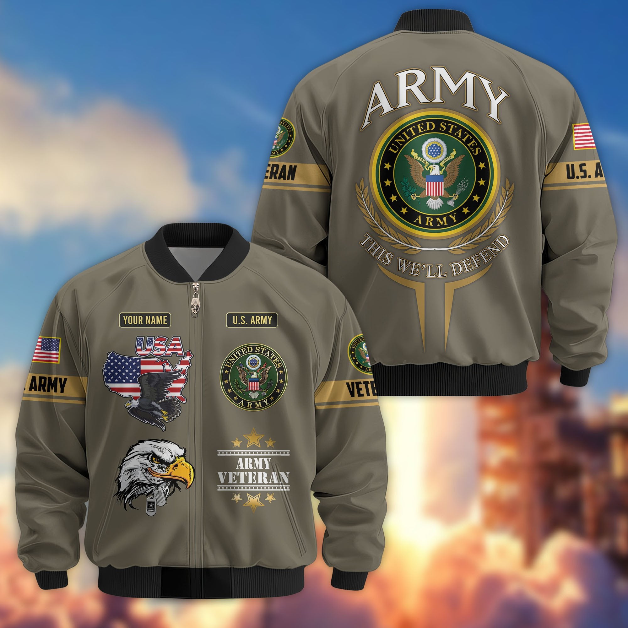 Premium Custom US Veterans Bomber Jacket CPVC080901, Gifts For US Veterans, Gifts On Father's Day, Veterans Day.