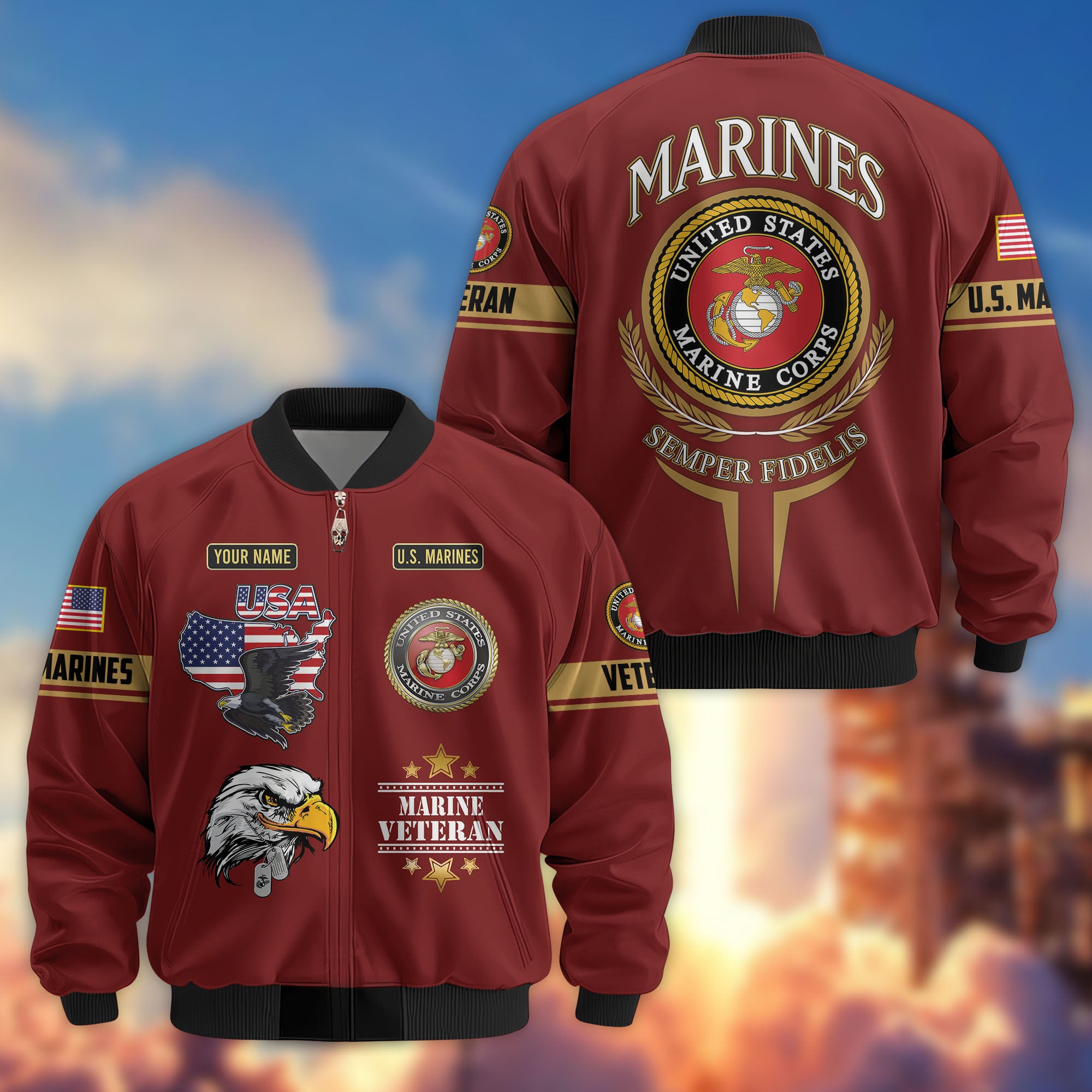 Premium Custom US Veterans Bomber Jacket CPVC080901, Gifts For US Veterans, Gifts On Father's Day, Veterans Day.