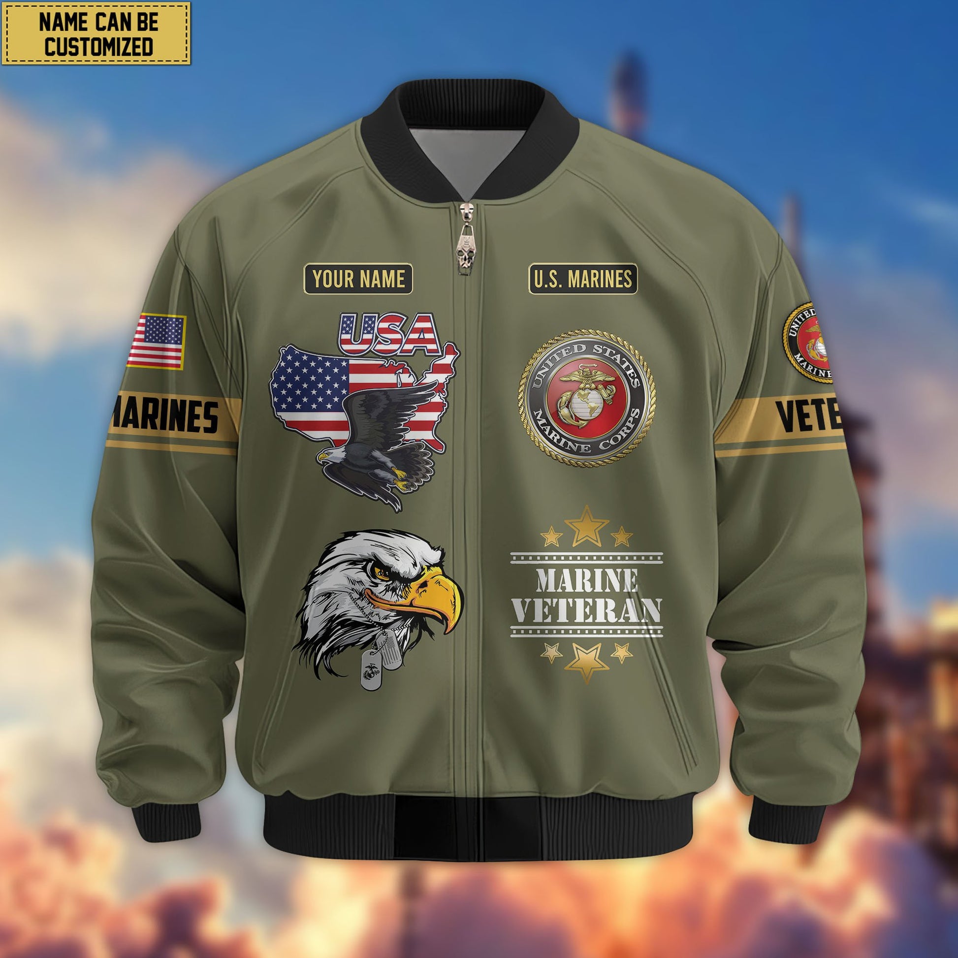 Premium Custom US Veterans Bomber Jacket CPVC080901, Gifts For US Veterans, Gifts On Father's Day, Veterans Day.
