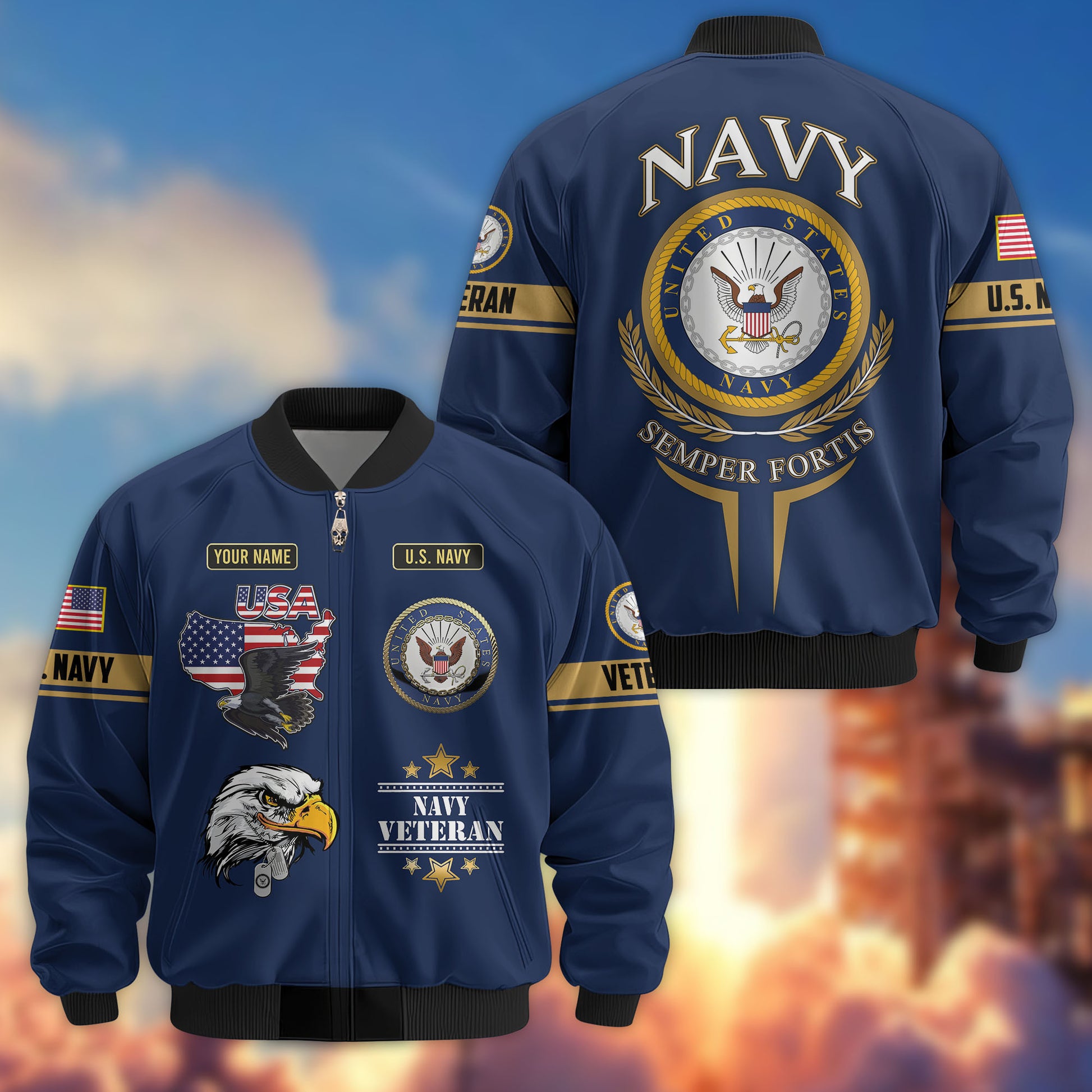 Premium Custom US Veterans Bomber Jacket CPVC080901, Gifts For US Veterans, Gifts On Father's Day, Veterans Day.