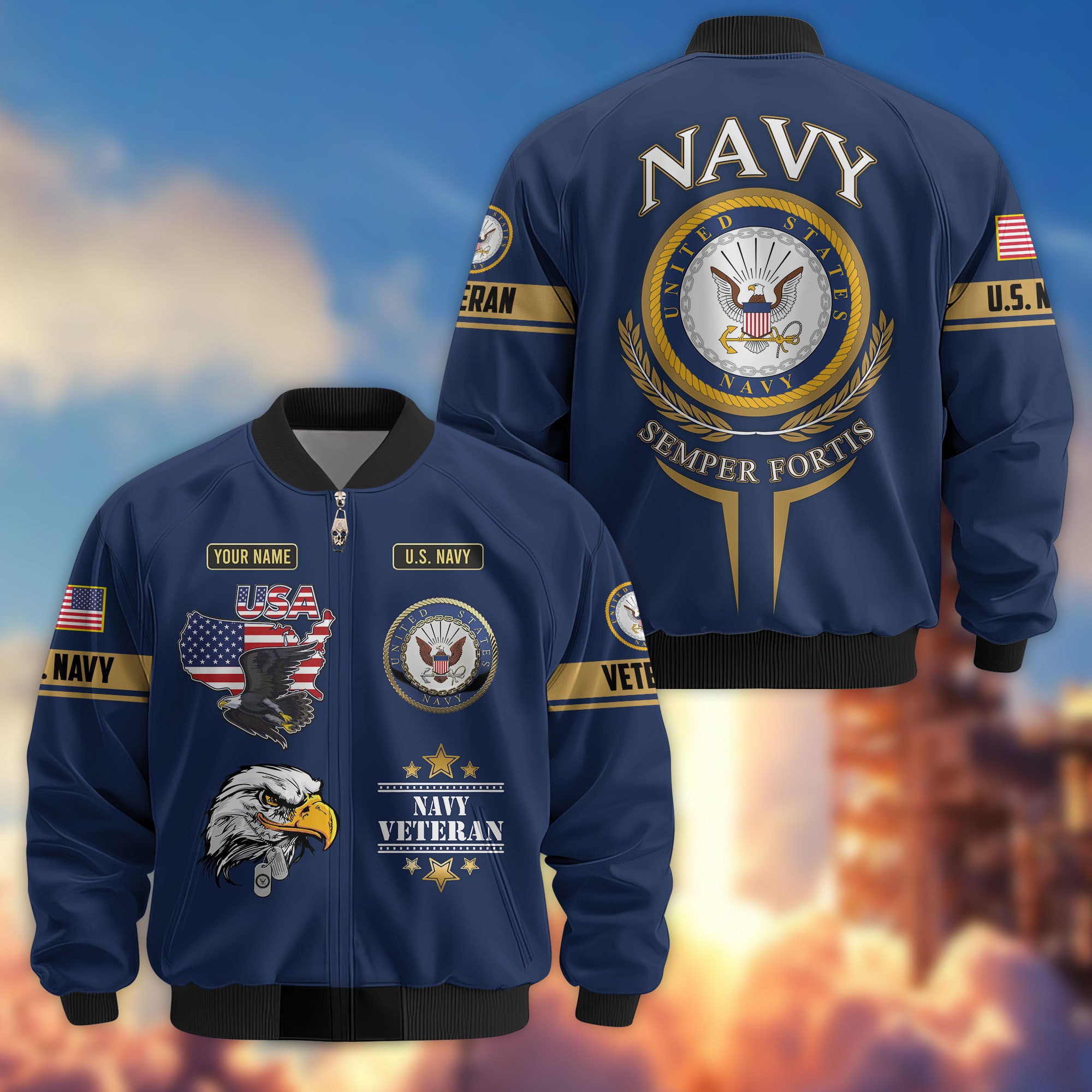 Premium Custom US Veterans Bomber Jacket CPVC080901, Gifts For US Veterans, Gifts On Father's Day, Veterans Day.