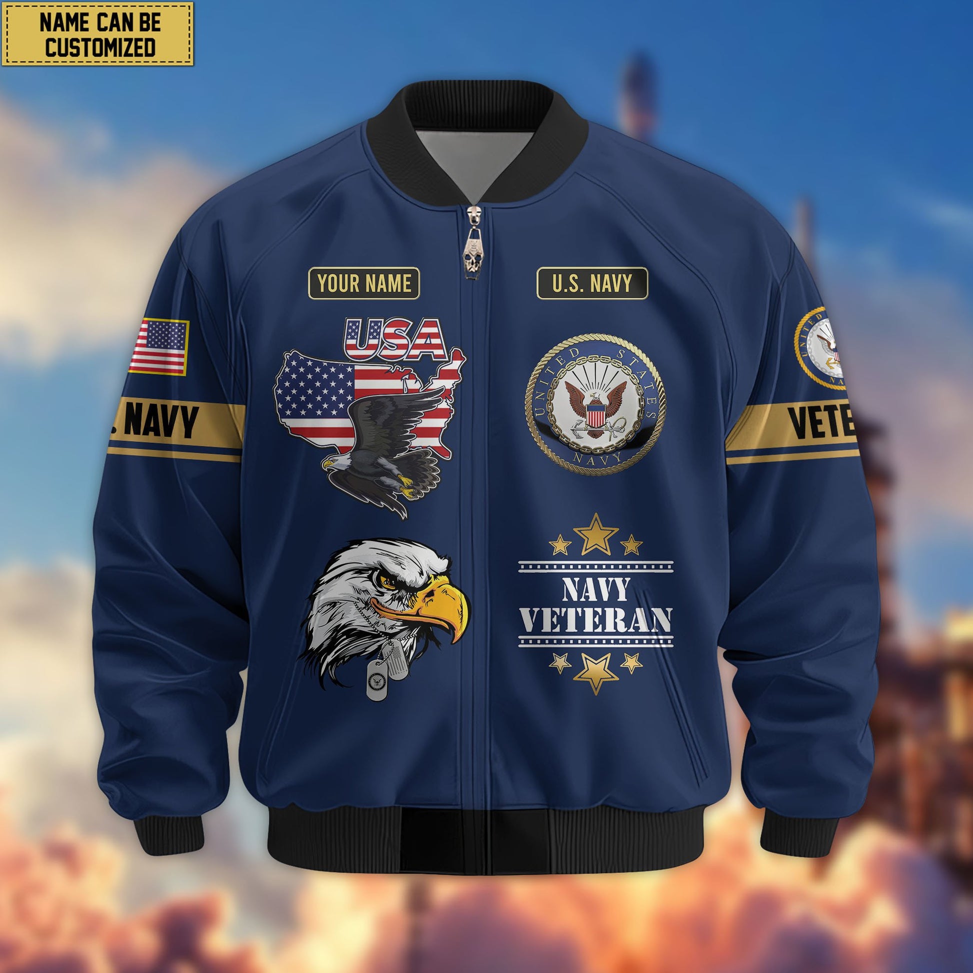 Premium Custom US Veterans Bomber Jacket CPVC080901, Gifts For US Veterans, Gifts On Father's Day, Veterans Day.