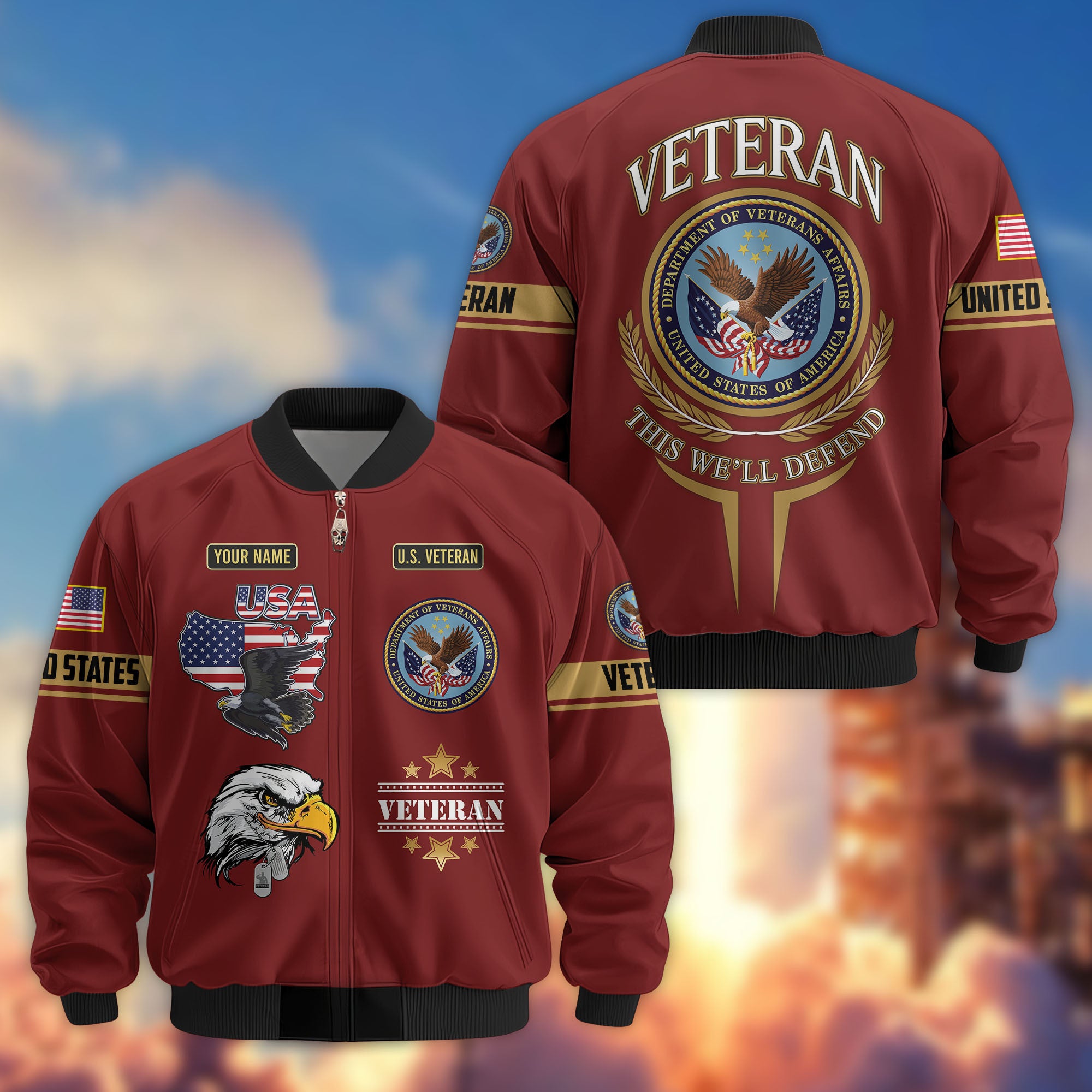 Premium Custom US Veterans Bomber Jacket CPVC080901, Gifts For US Veterans, Gifts On Father's Day, Veterans Day.