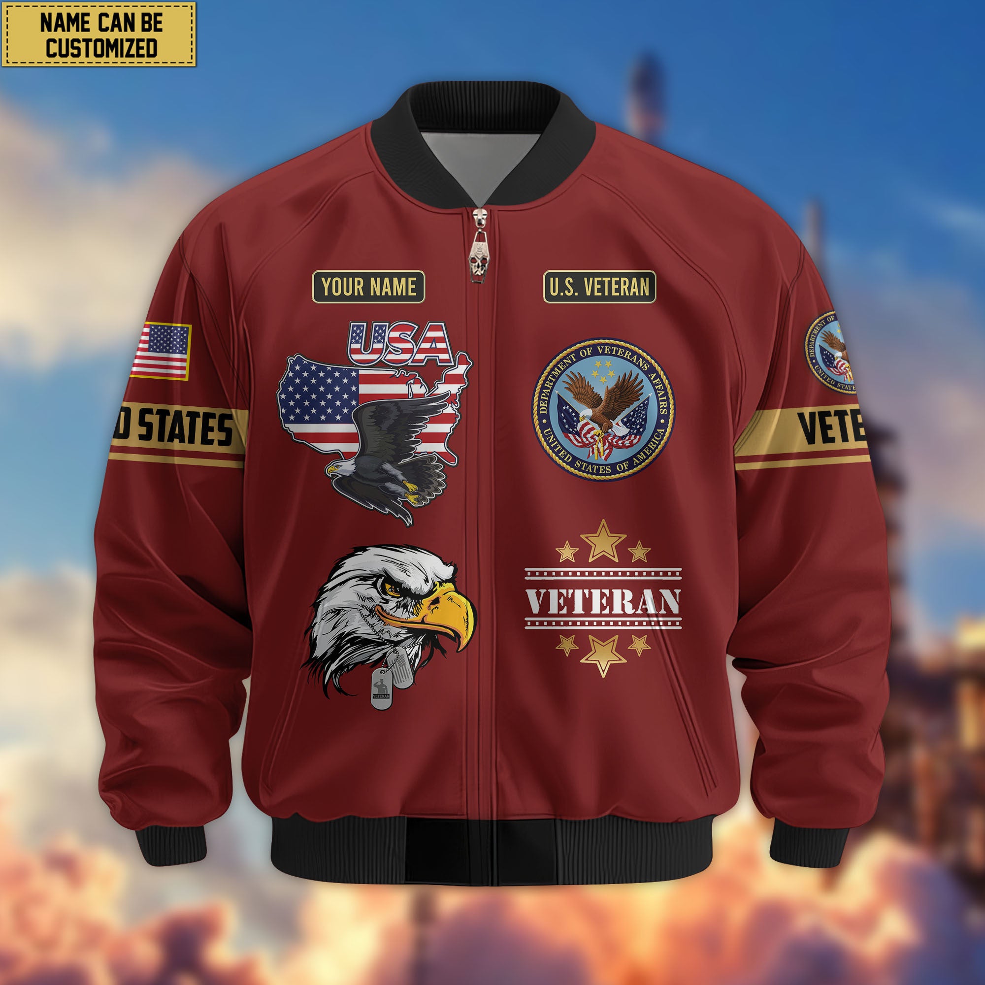 Premium Custom US Veterans Bomber Jacket CPVC080901, Gifts For US Veterans, Gifts On Father's Day, Veterans Day.
