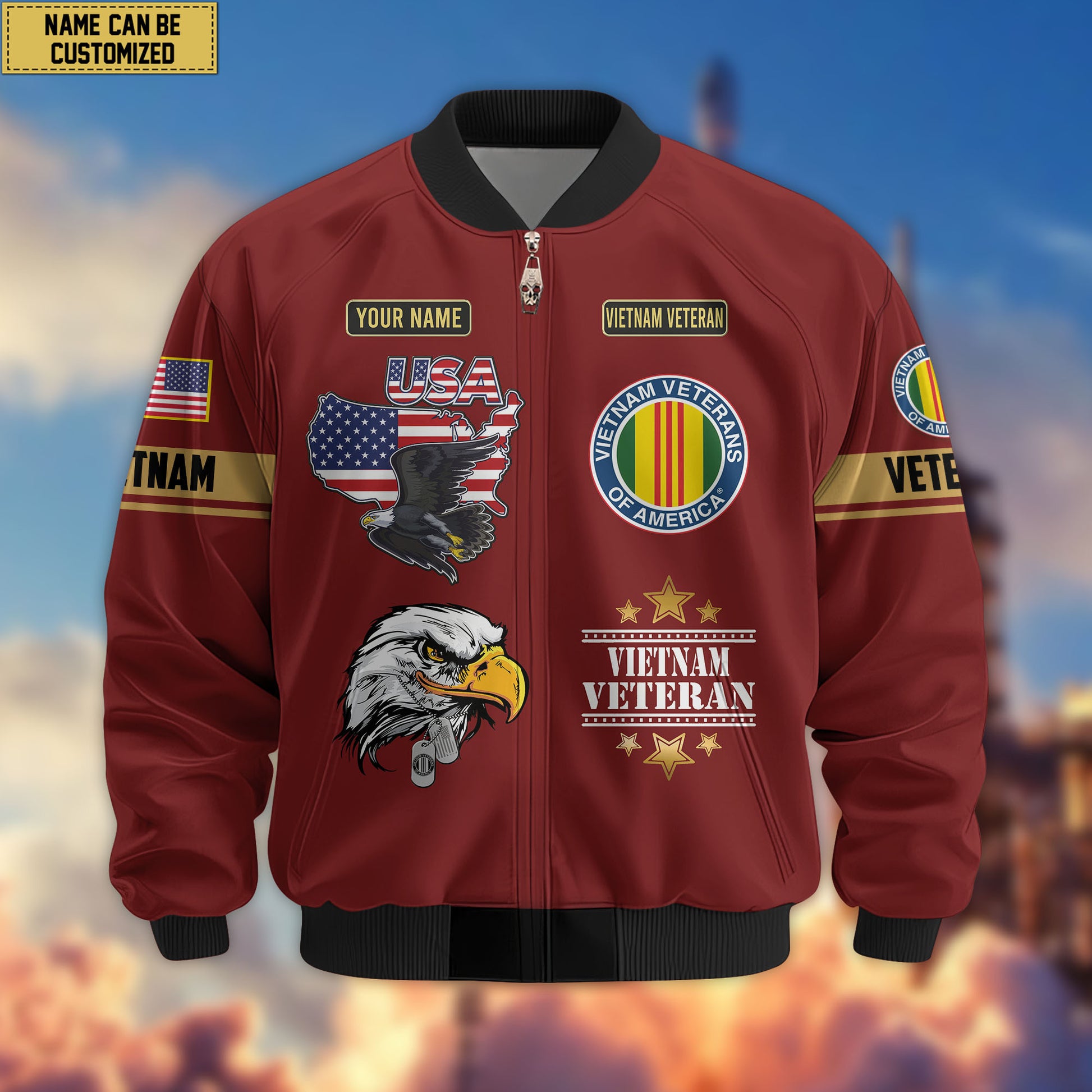 Premium Custom US Veterans Bomber Jacket CPVC080901, Gifts For US Veterans, Gifts On Father's Day, Veterans Day.