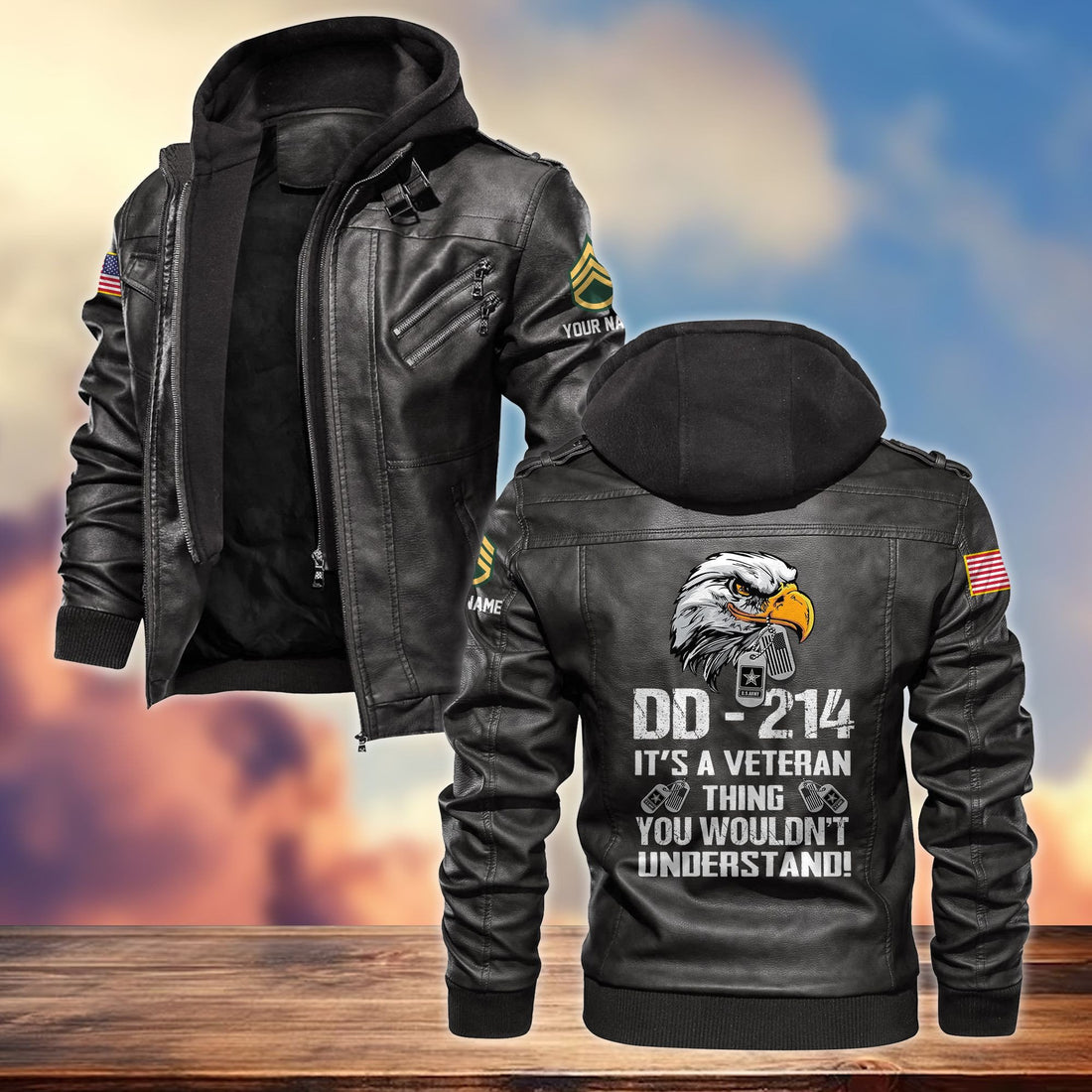 Premium Custom US Army Veteran Leather Jacket VPVC701401, Gifts For Army Veteran, Gifts On Father's Day, Armed Forces Day, Veterans Day.