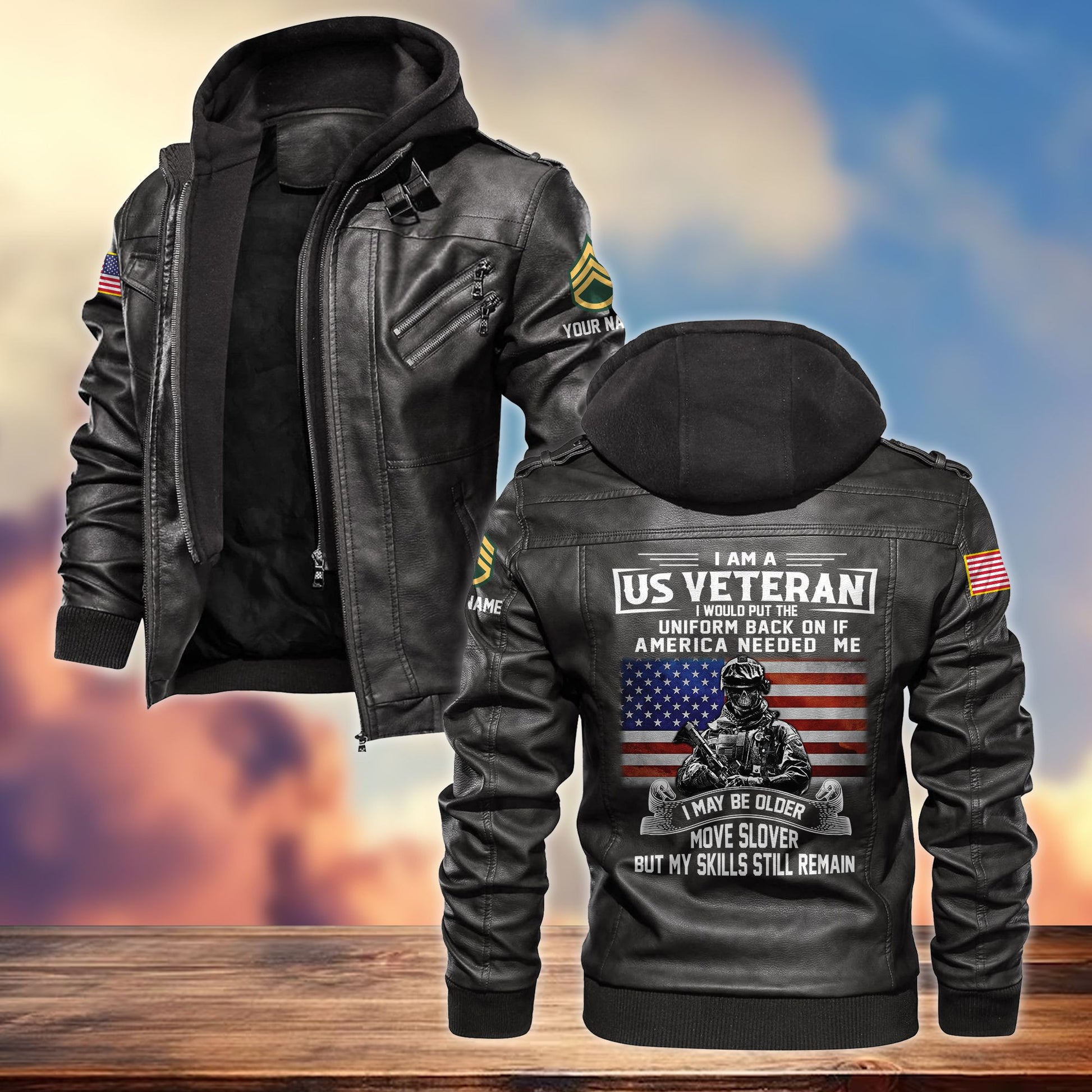 Premium Custom US Army Veteran Leather Jacket VPVC701501, Gifts For Army Veteran, Gifts On Father's Day, Armed Forces Day, Veterans Day.