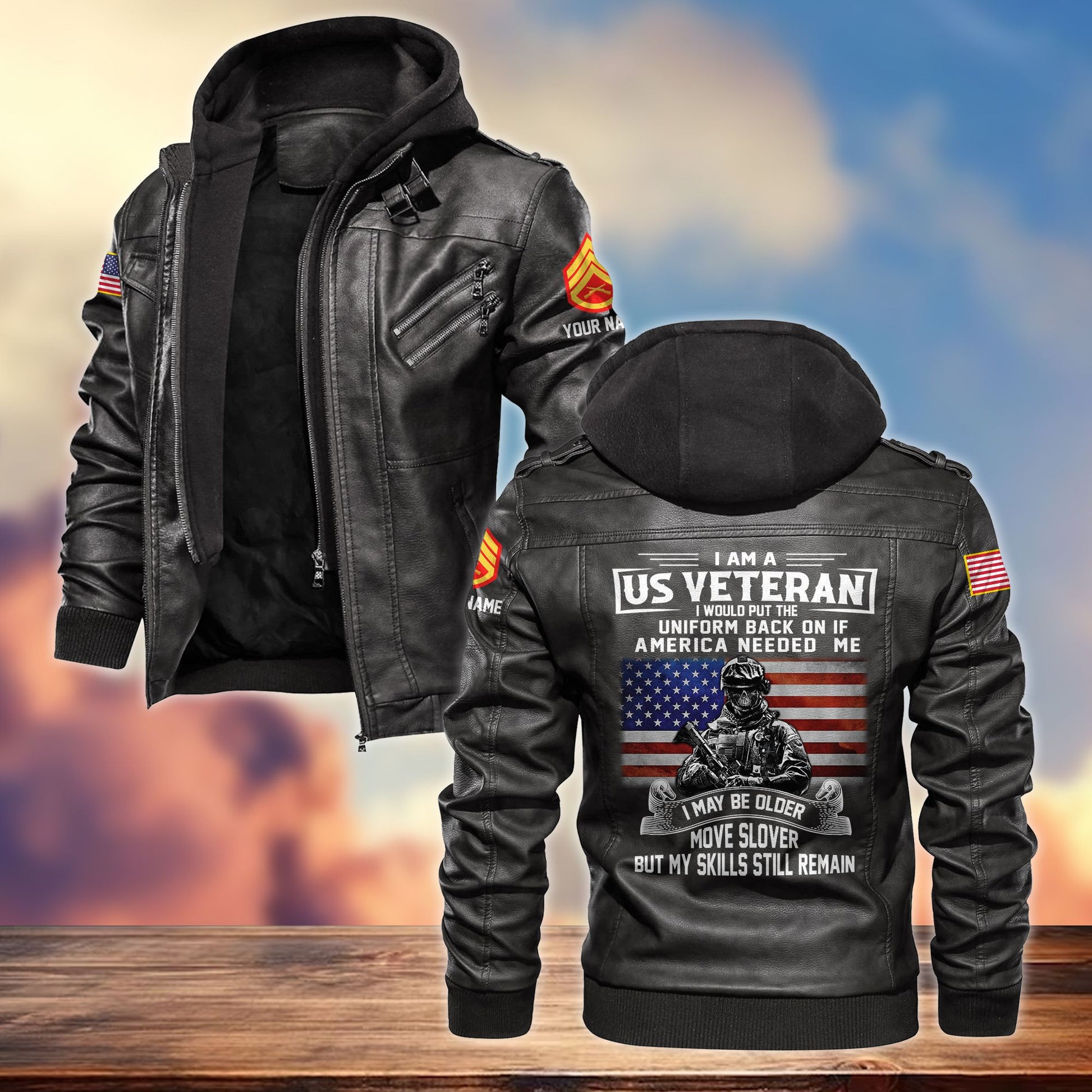 Premium Custom USMC Veteran Leather Jacket VPVC701503, Gifts For Marine Veteran, Gifts On Father's Day, Armed Forces Day, Veterans Day.