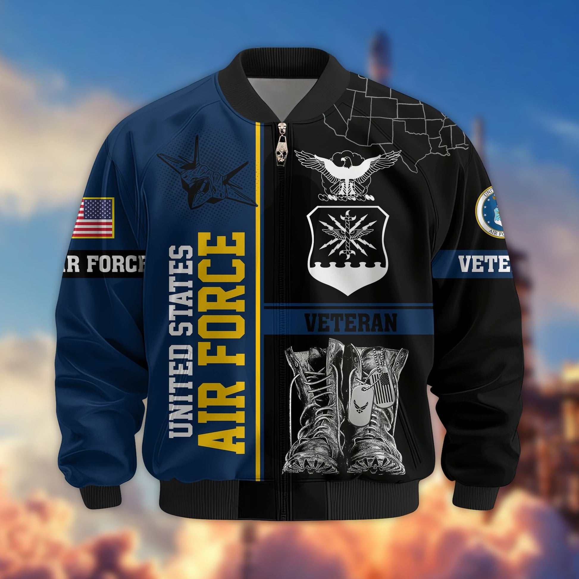 Premium US Veterans Bomber Jacket BPHN220812, Gifts For US Veterans, Gifts On Father's Day, Veterans Day.