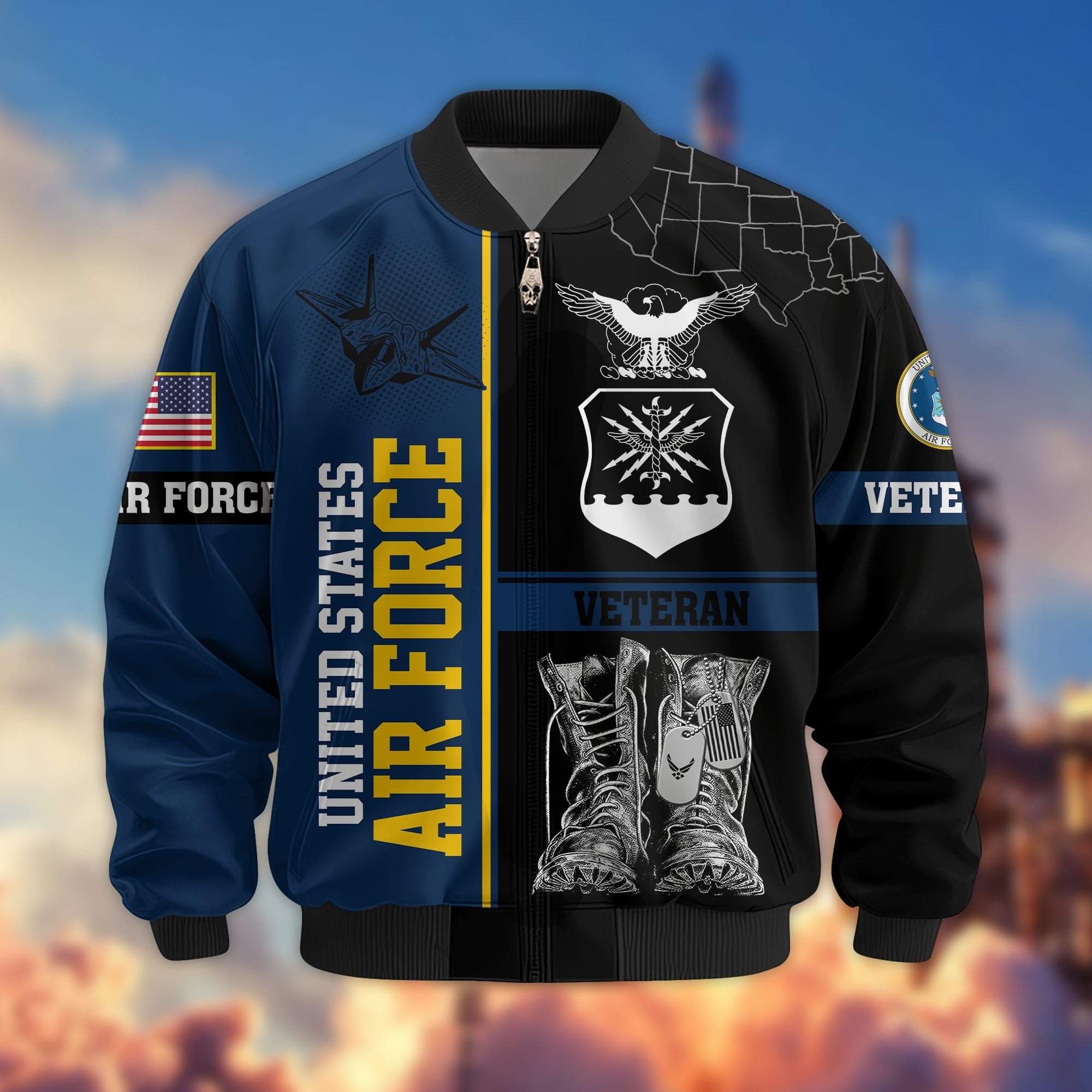 Premium US Veterans Bomber Jacket BPHN220812, Gifts For US Veterans, Gifts On Father's Day, Veterans Day.