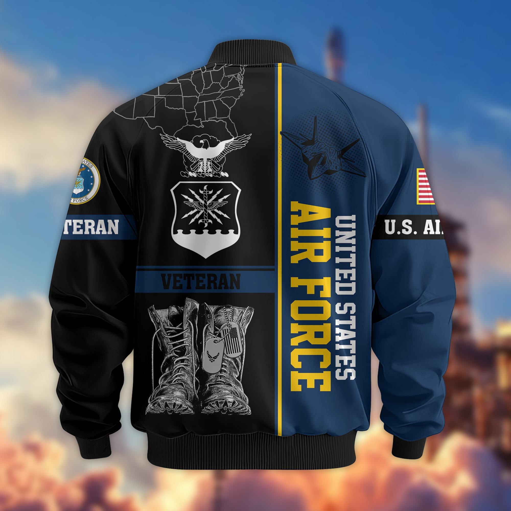 Premium US Veterans Bomber Jacket BPHN220812, Gifts For US Veterans, Gifts On Father's Day, Veterans Day.