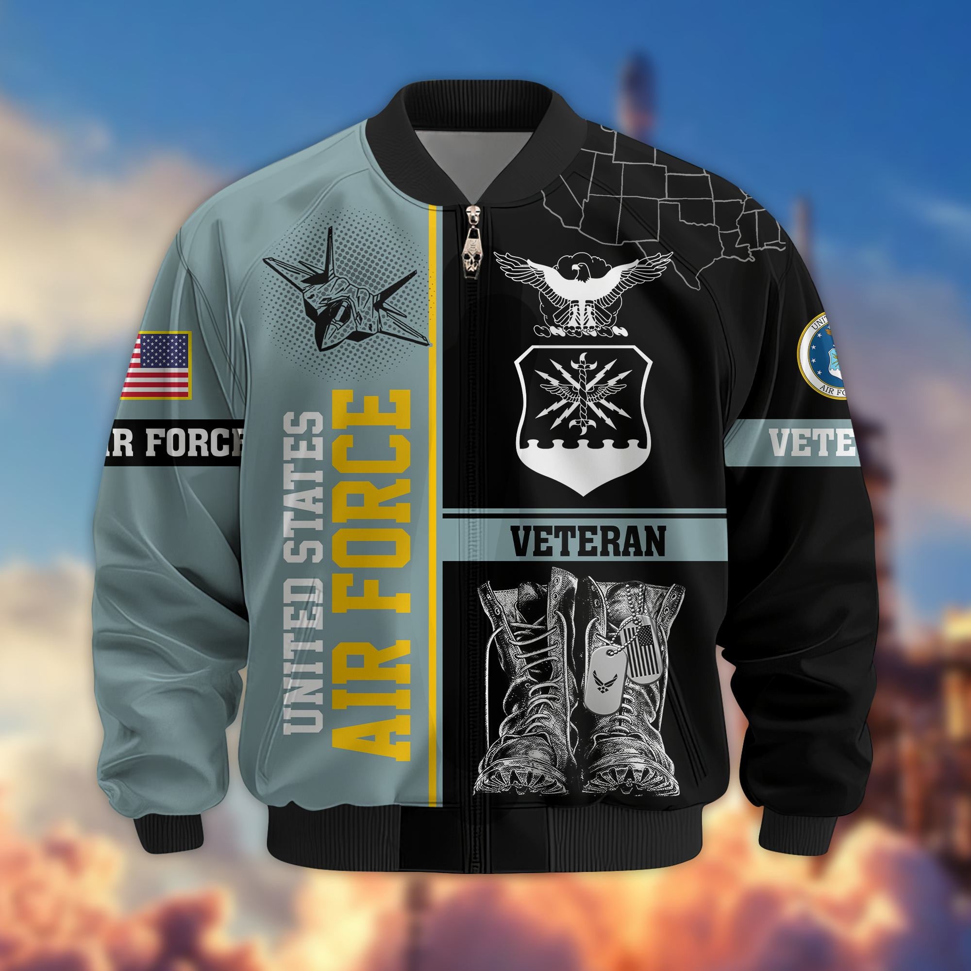 Premium US Veterans Bomber Jacket BPHN220812, Gifts For US Veterans, Gifts On Father's Day, Veterans Day.