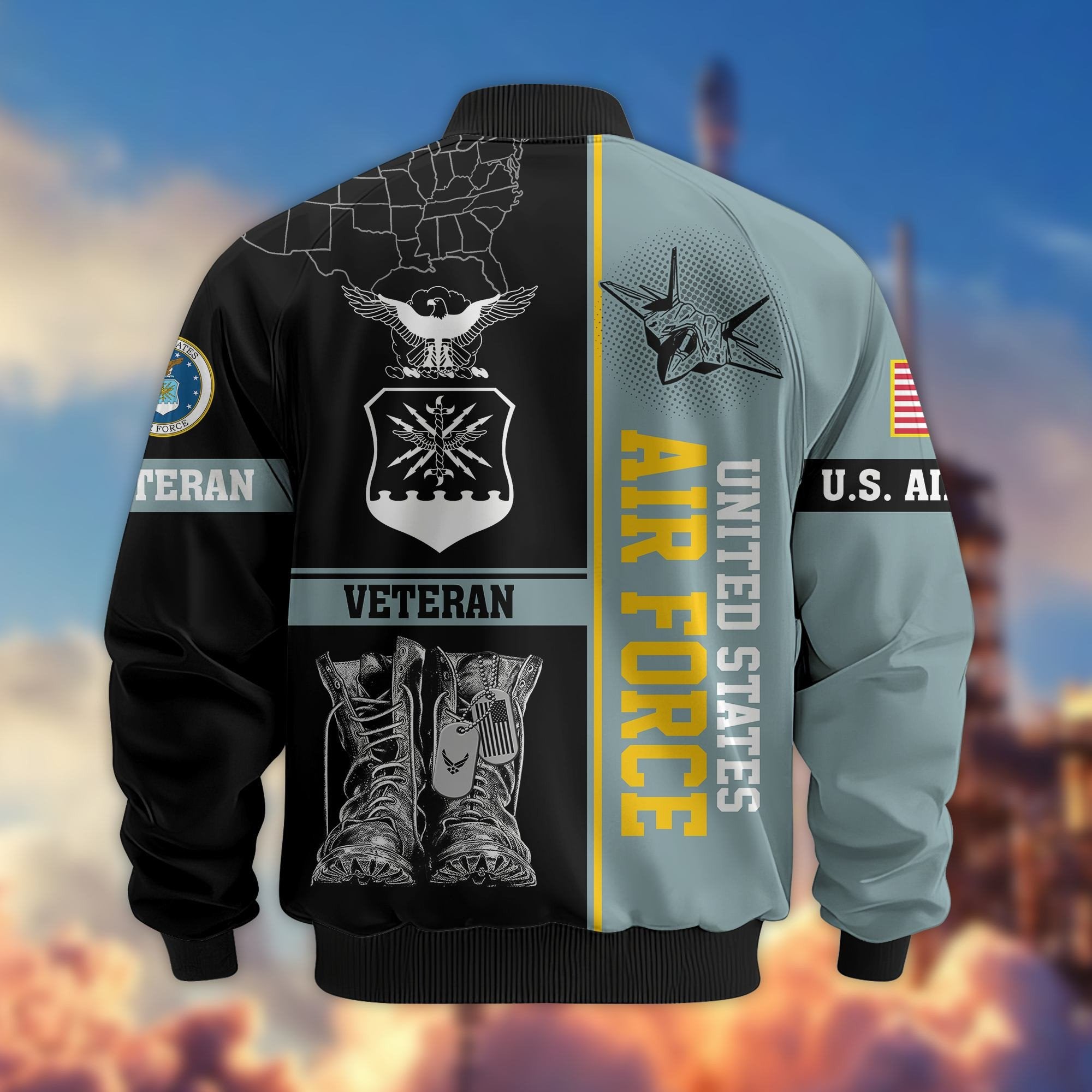 Premium US Veterans Bomber Jacket BPHN220812, Gifts For US Veterans, Gifts On Father's Day, Veterans Day.