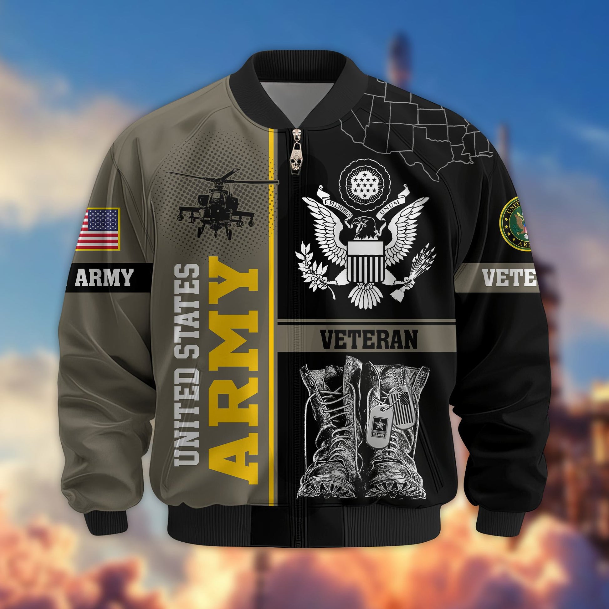 Premium US Veterans Bomber Jacket BPHN220812, Gifts For US Veterans, Gifts On Father's Day, Veterans Day.