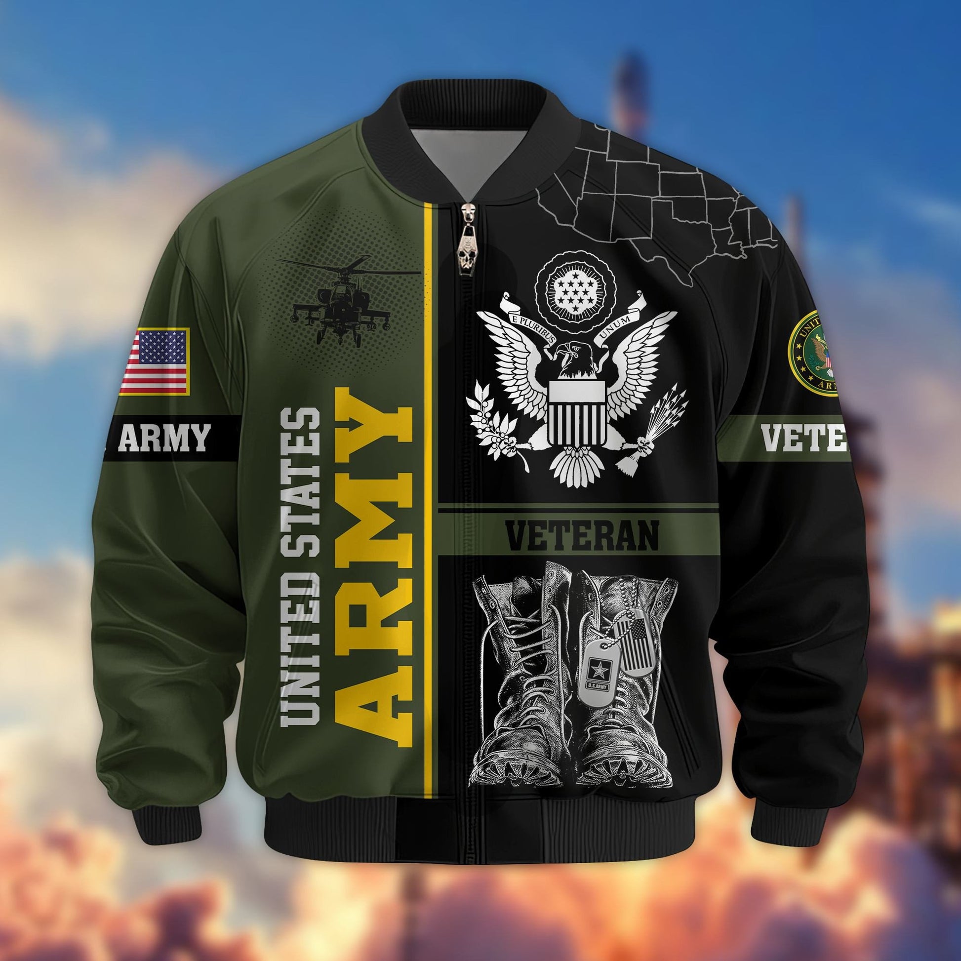 Premium US Veterans Bomber Jacket BPHN220812, Gifts For US Veterans, Gifts On Father's Day, Veterans Day.