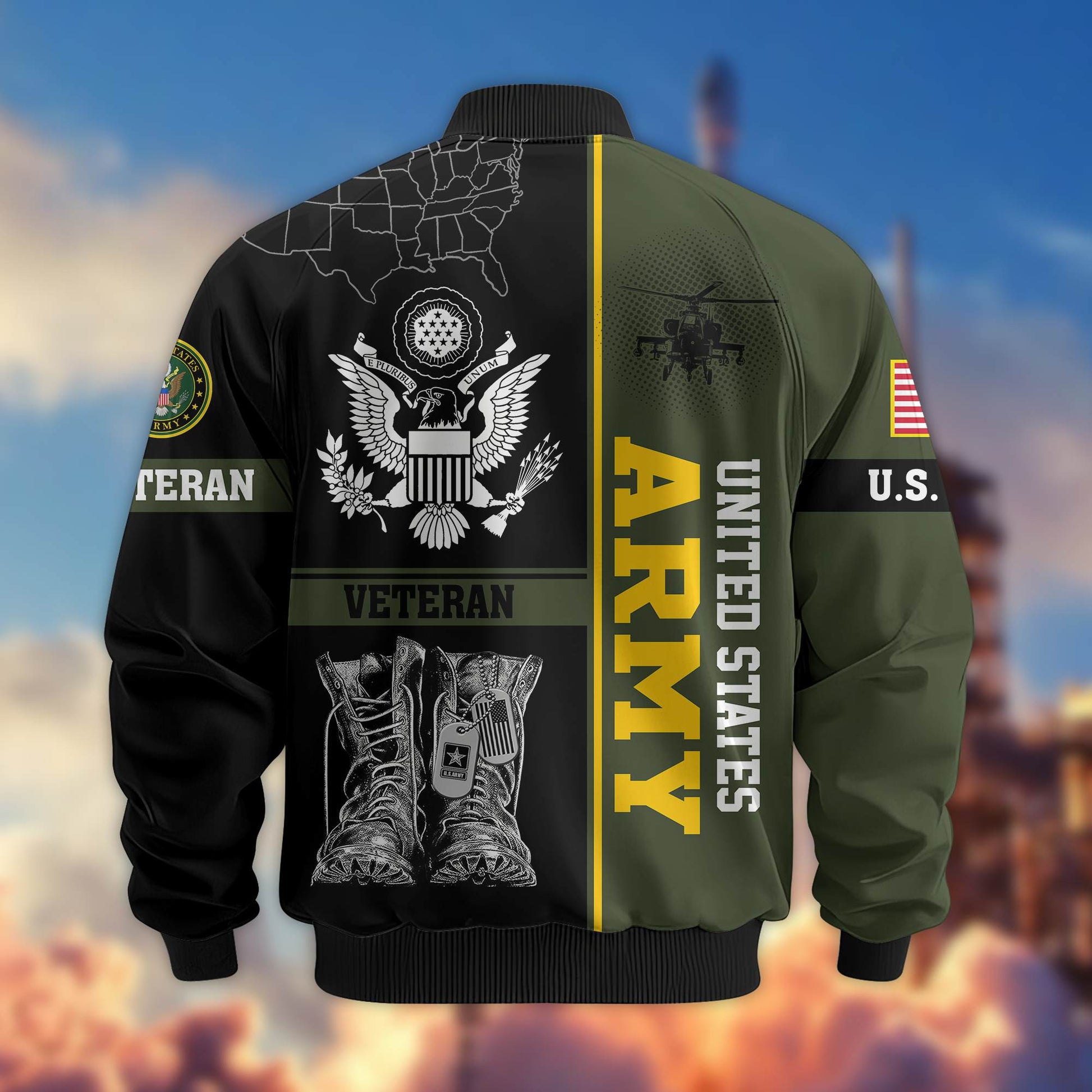 Premium US Veterans Bomber Jacket BPHN220812, Gifts For US Veterans, Gifts On Father's Day, Veterans Day.