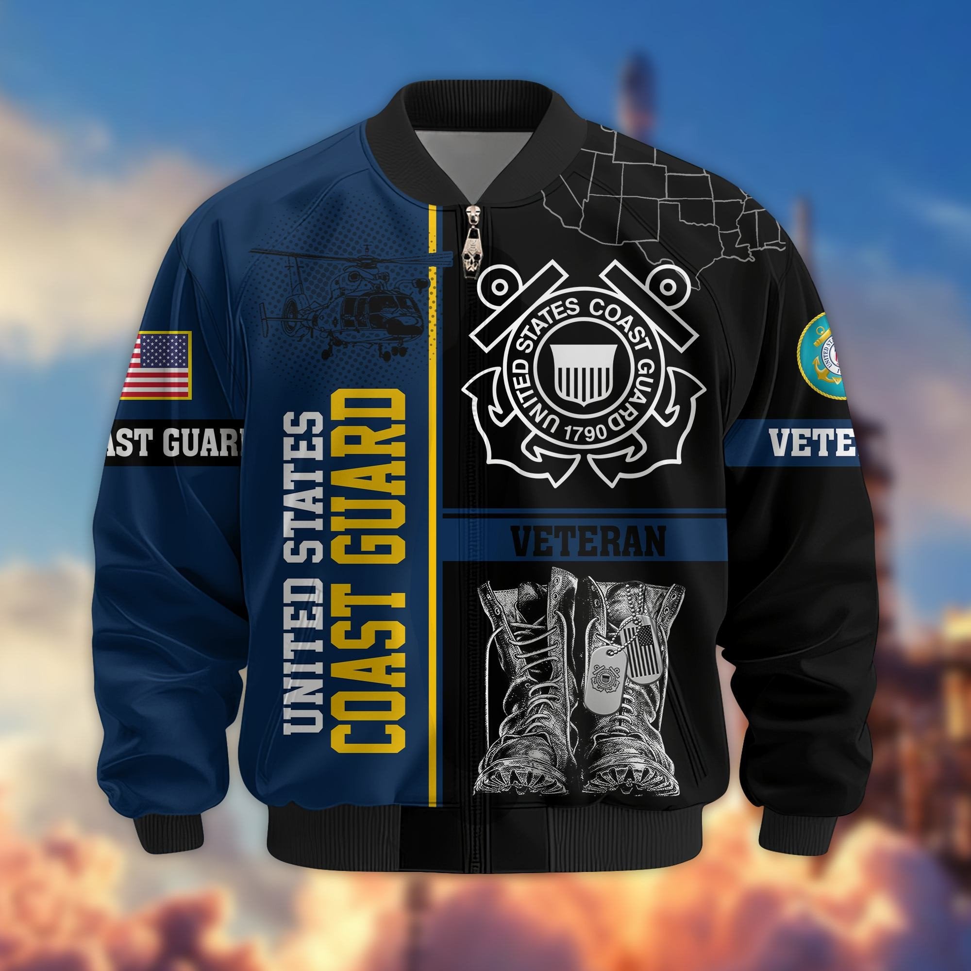 Premium US Veterans Bomber Jacket BPHN220812, Gifts For US Veterans, Gifts On Father's Day, Veterans Day.