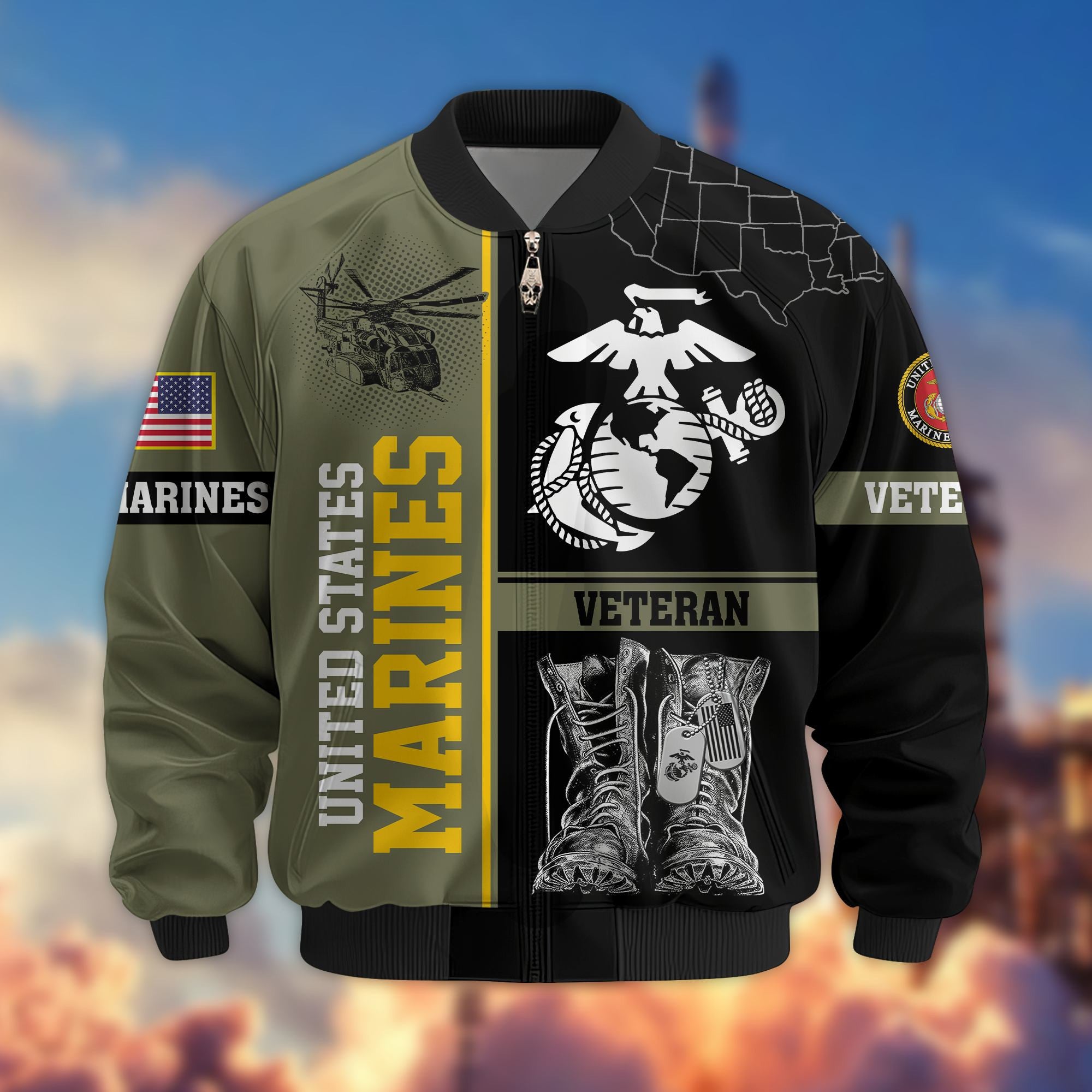 Premium US Veterans Bomber Jacket BPHN220812, Gifts For US Veterans, Gifts On Father's Day, Veterans Day.