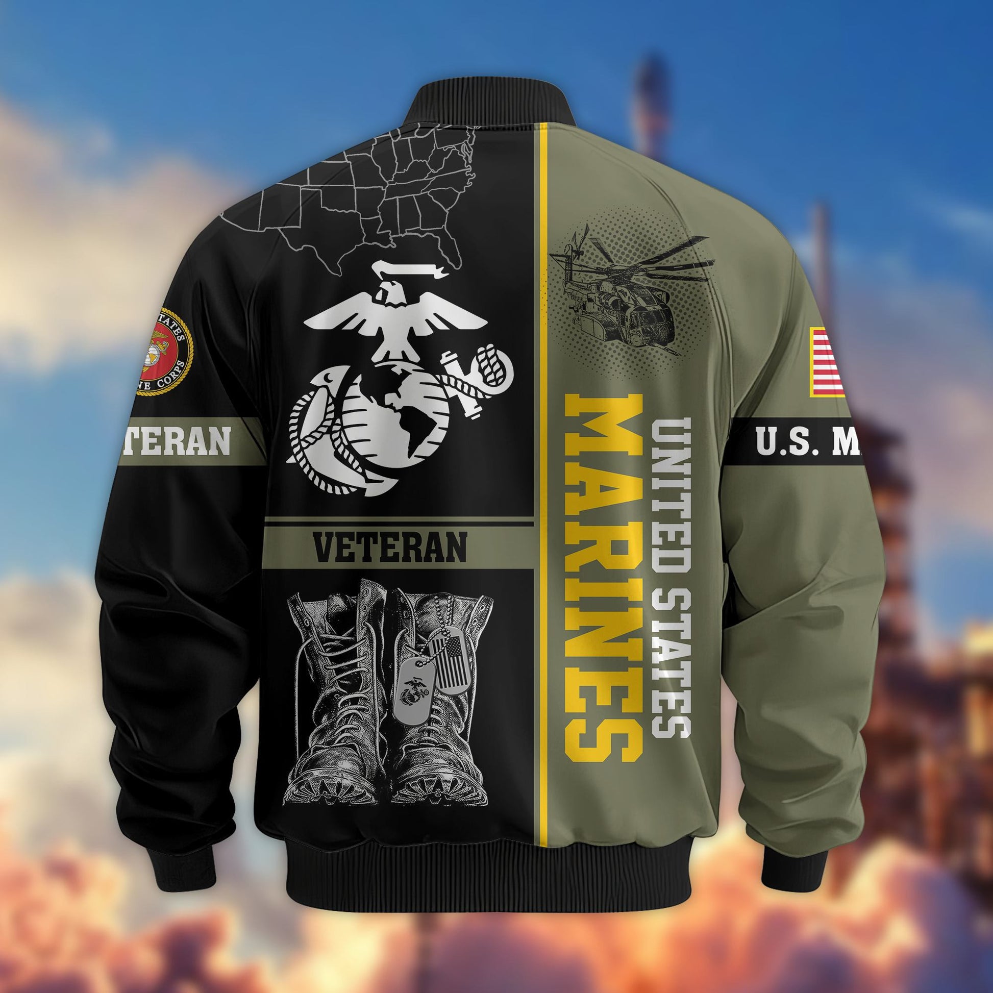 Premium US Veterans Bomber Jacket BPHN220812, Gifts For US Veterans, Gifts On Father's Day, Veterans Day.