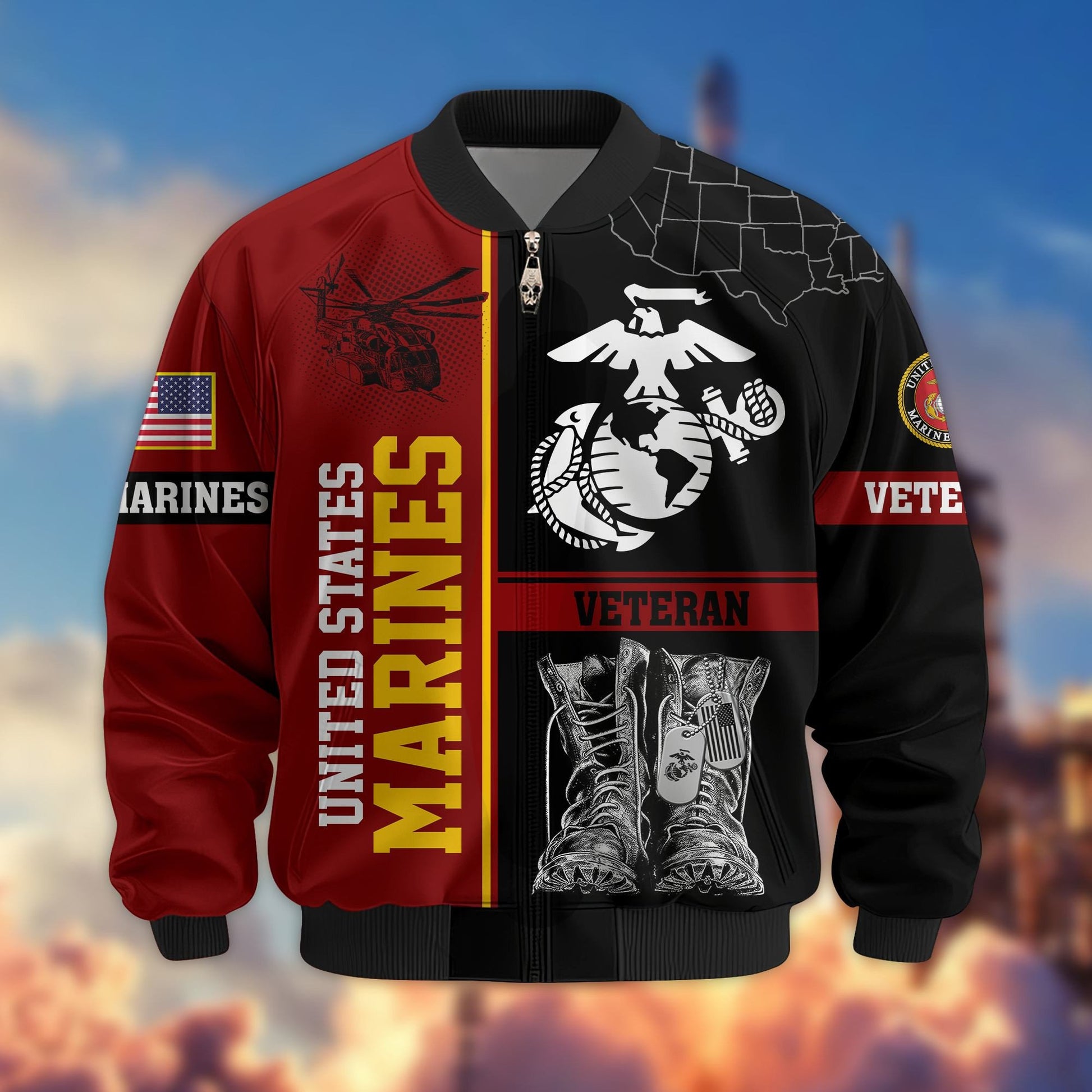 Premium US Veterans Bomber Jacket BPHN220812, Gifts For US Veterans, Gifts On Father's Day, Veterans Day.