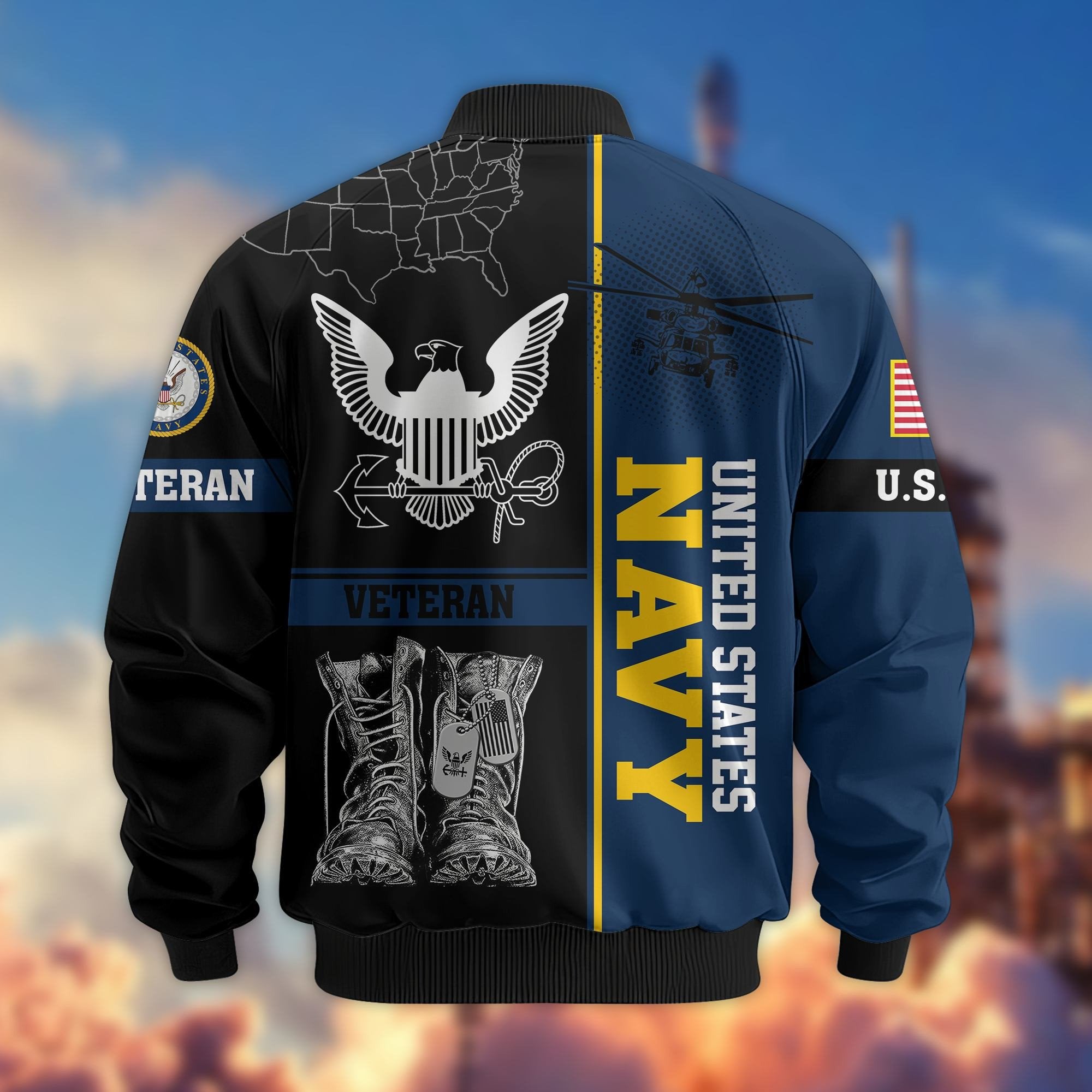 Premium US Veterans Bomber Jacket BPHN220812, Gifts For US Veterans, Gifts On Father's Day, Veterans Day.
