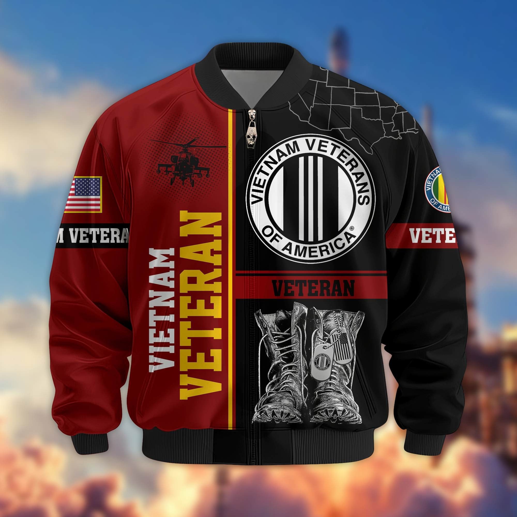 Premium US Veterans Bomber Jacket BPHN220812, Gifts For US Veterans, Gifts On Father's Day, Veterans Day.