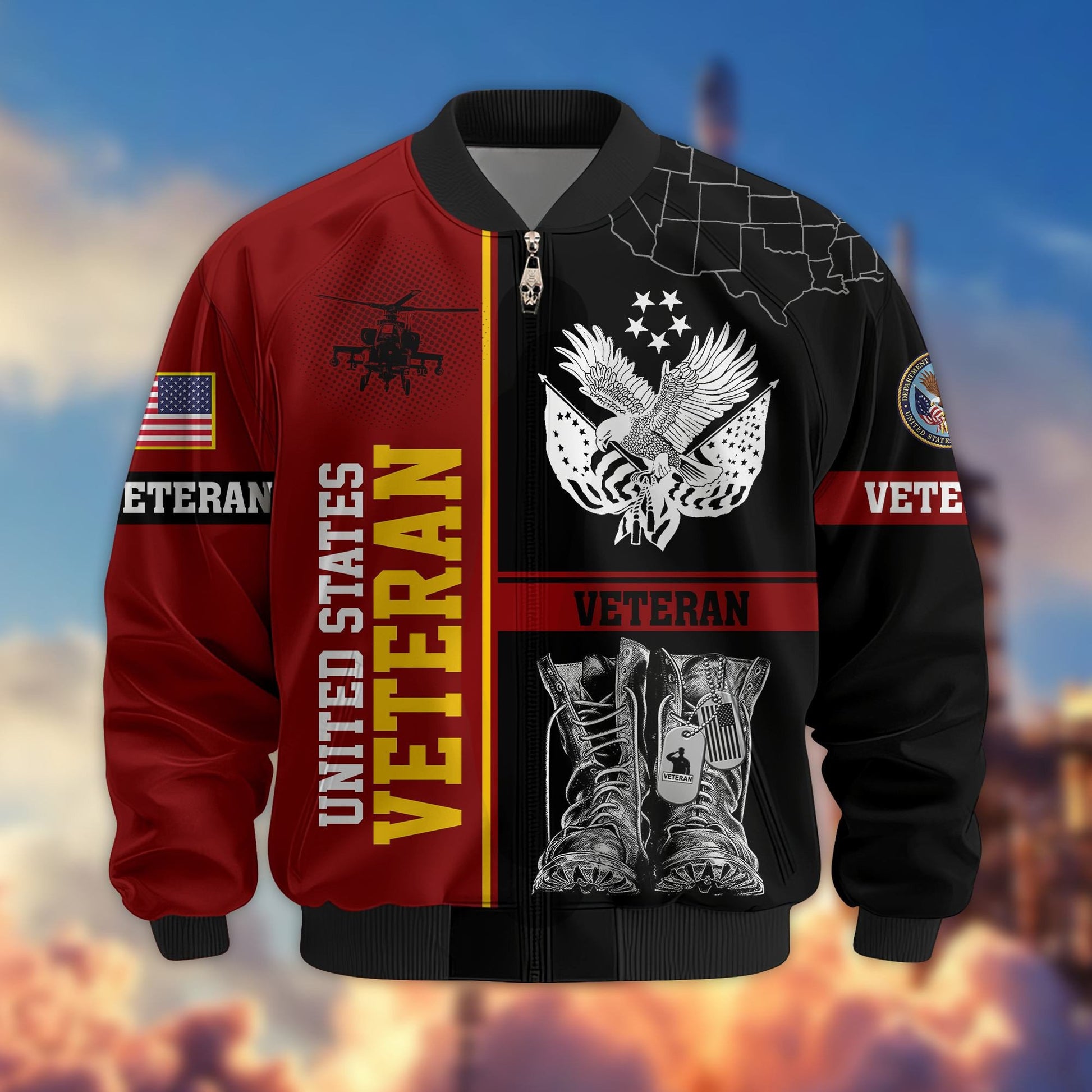 Premium US Veterans Bomber Jacket BPHN220812, Gifts For US Veterans, Gifts On Father's Day, Veterans Day.
