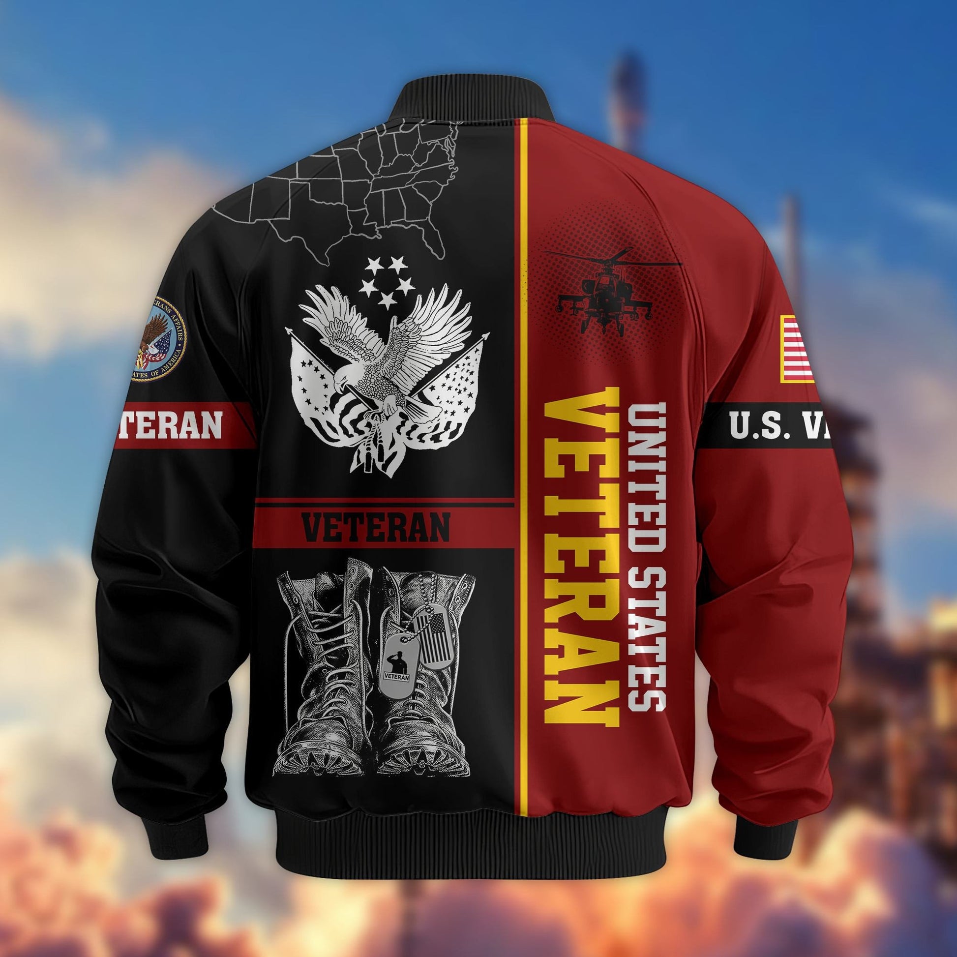 Premium US Veterans Bomber Jacket BPHN220812, Gifts For US Veterans, Gifts On Father's Day, Veterans Day.