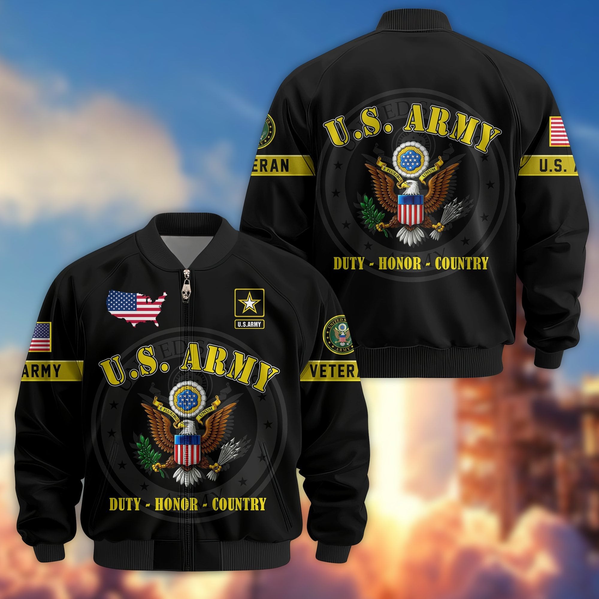 Premium US Veterans Bomber Jacket BPHN190814, Gifts For US Veterans, Gifts On Father's Day, Veterans Day.
