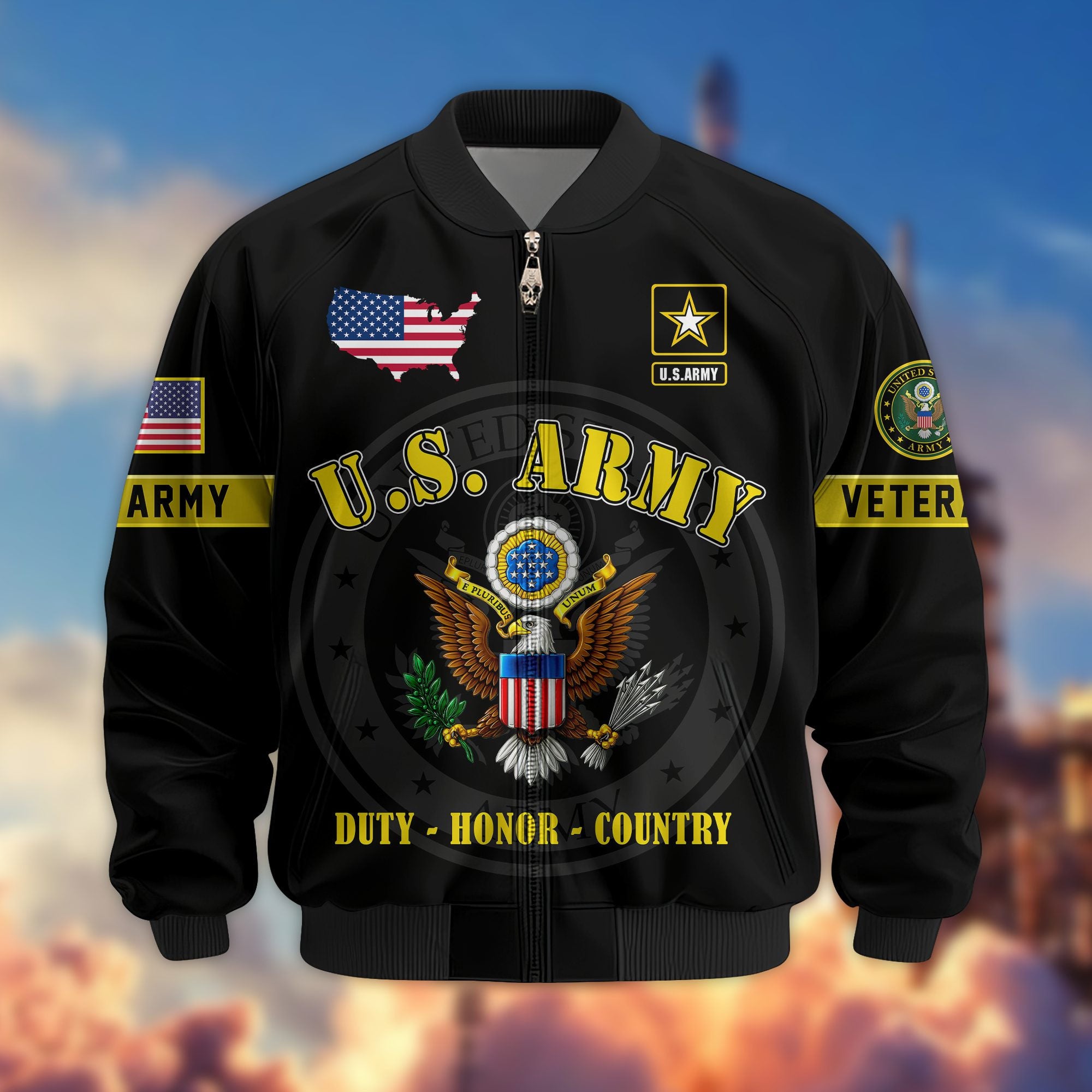 Premium US Veterans Bomber Jacket BPHN190814, Gifts For US Veterans, Gifts On Father's Day, Veterans Day.