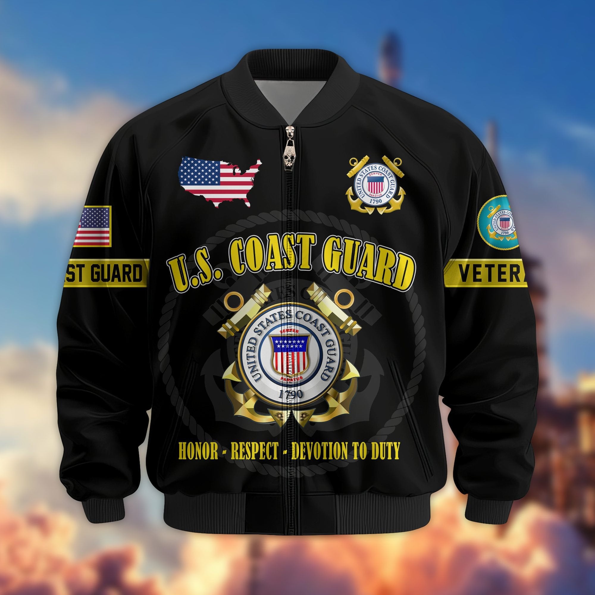 Premium US Veterans Bomber Jacket BPHN190814, Gifts For US Veterans, Gifts On Father's Day, Veterans Day.
