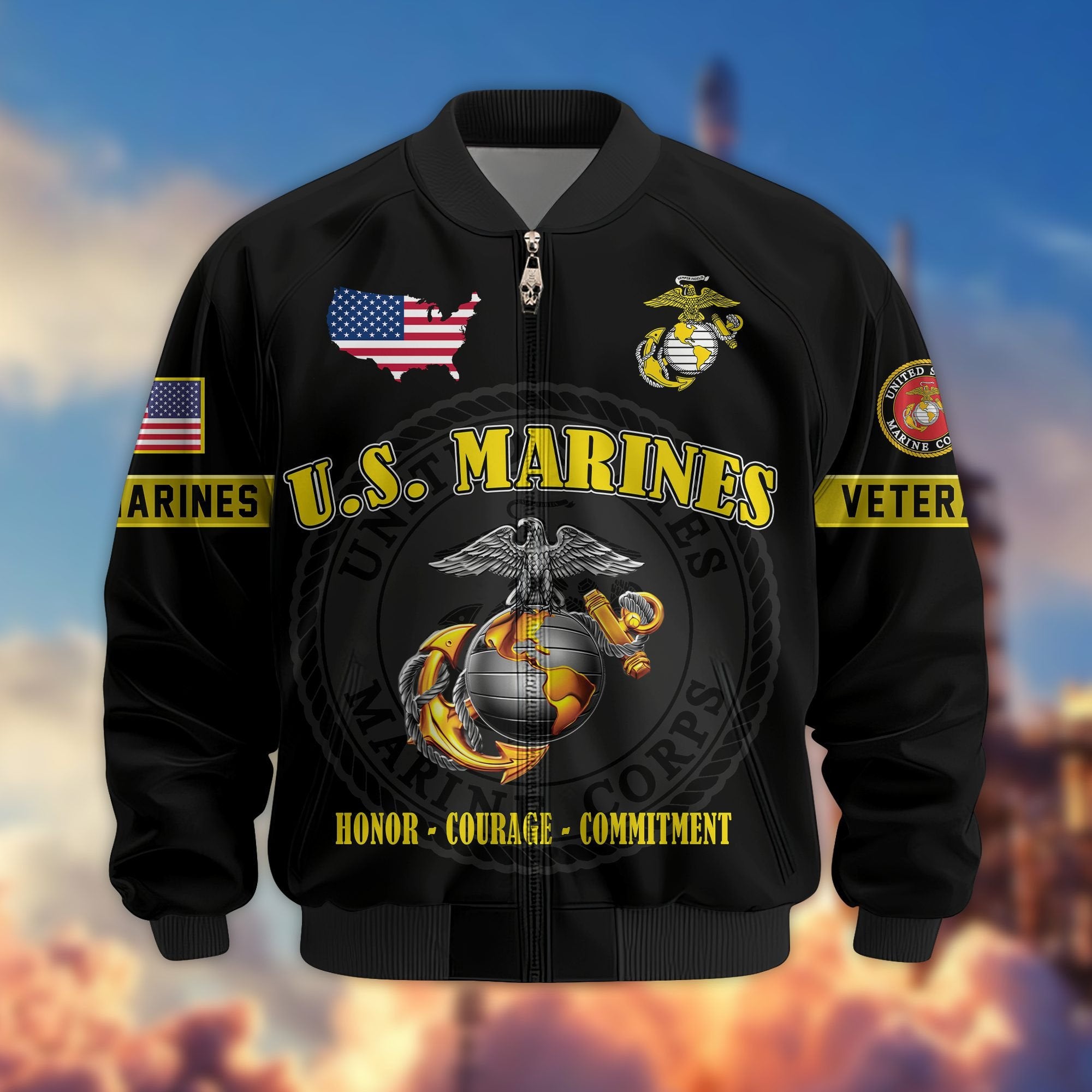 Premium US Veterans Bomber Jacket BPHN190814, Gifts For US Veterans, Gifts On Father's Day, Veterans Day.