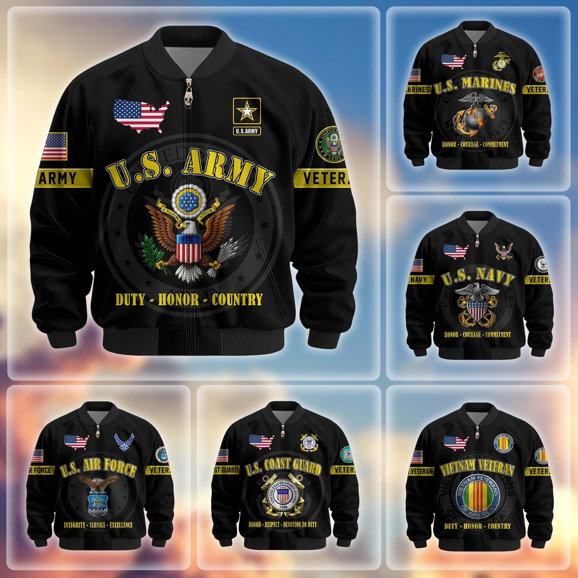 Premium US Veterans Bomber Jacket BPHN190814, Gifts For US Veterans, Gifts On Father's Day, Veterans Day.