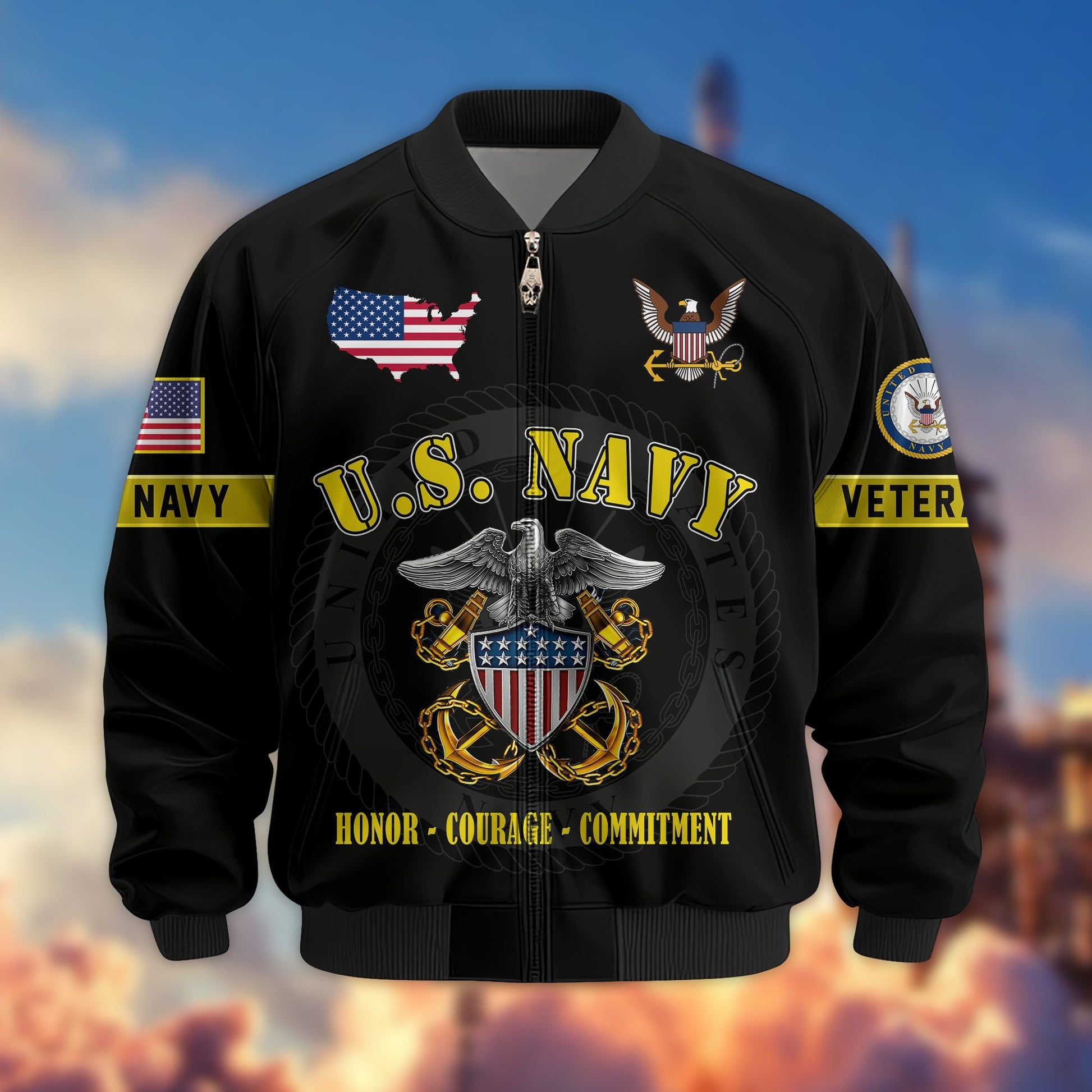 Premium US Veterans Bomber Jacket BPHN190814, Gifts For US Veterans, Gifts On Father's Day, Veterans Day.