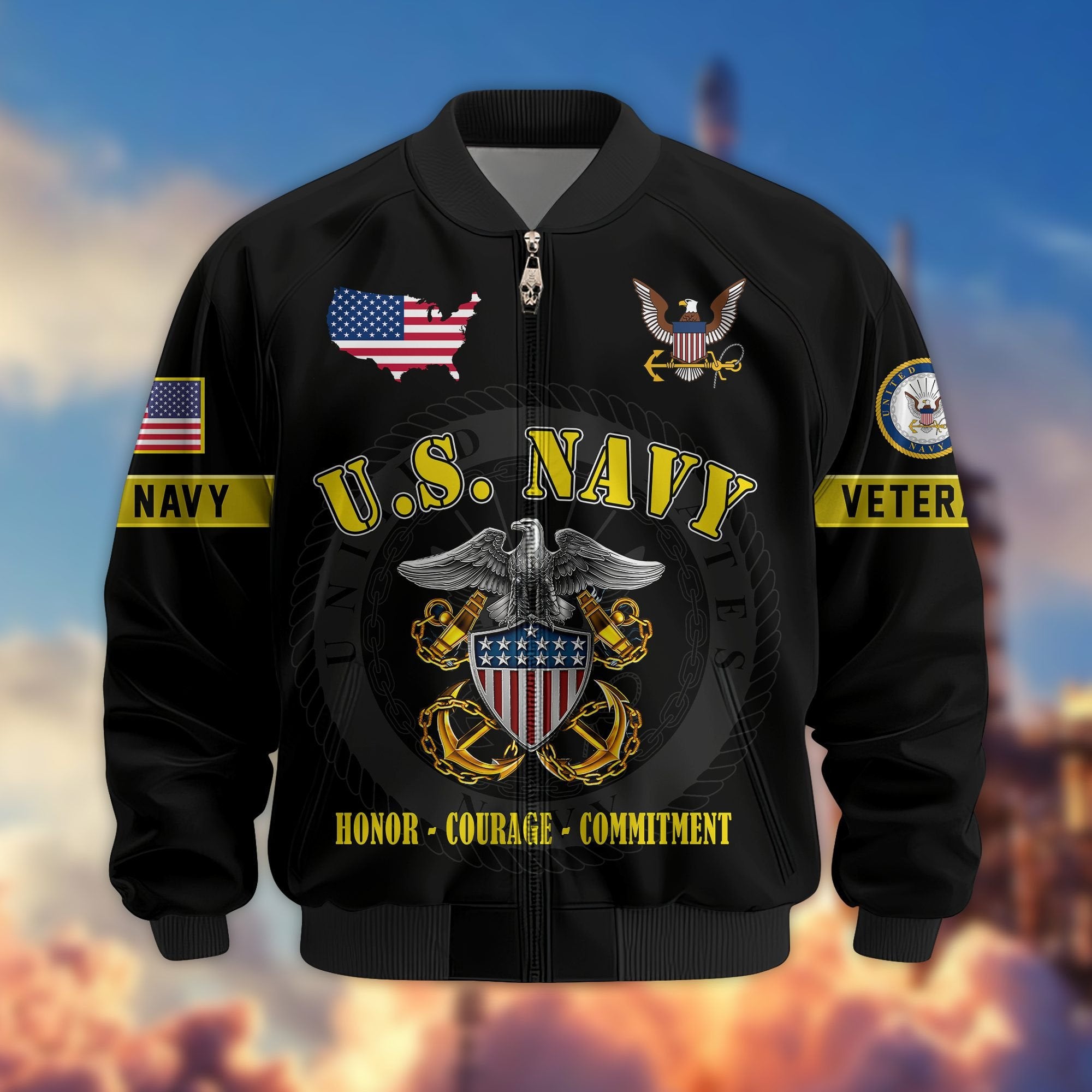 Premium US Veterans Bomber Jacket BPHN190814, Gifts For US Veterans, Gifts On Father's Day, Veterans Day.