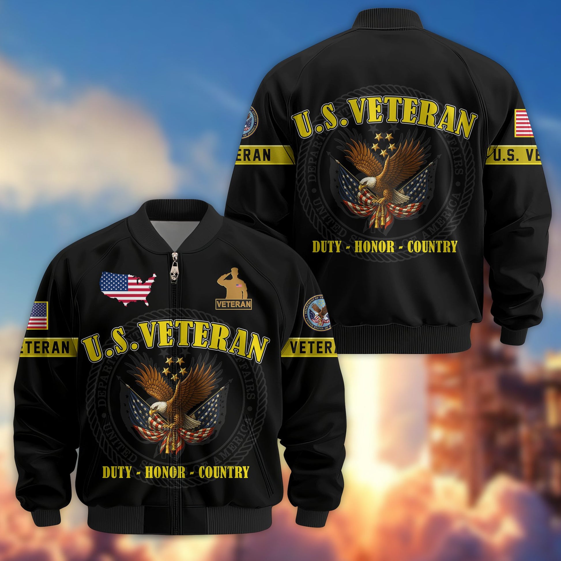 Premium US Veterans Bomber Jacket BPHN190814, Gifts For US Veterans, Gifts On Father's Day, Veterans Day.