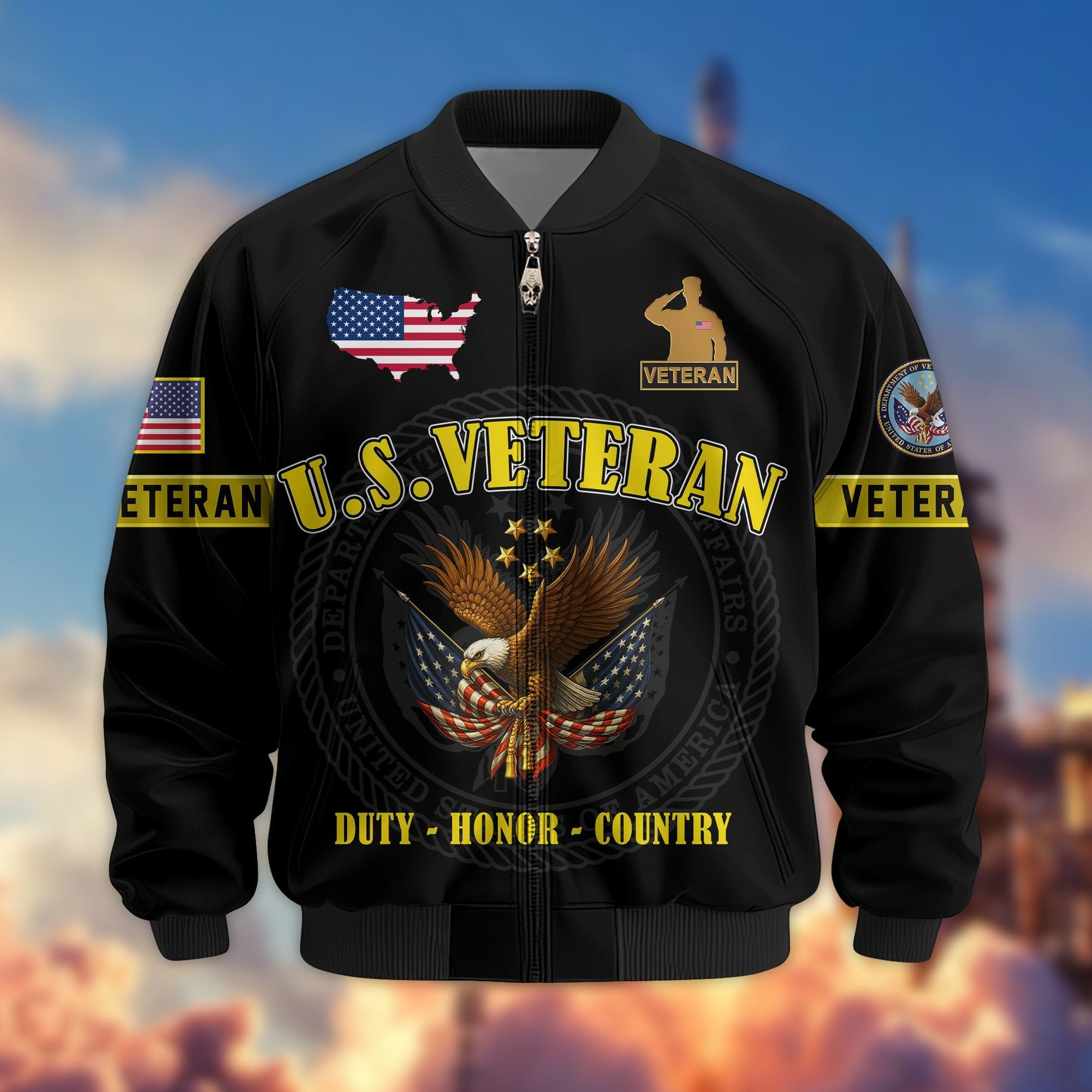 Premium US Veterans Bomber Jacket BPHN190814, Gifts For US Veterans, Gifts On Father's Day, Veterans Day.