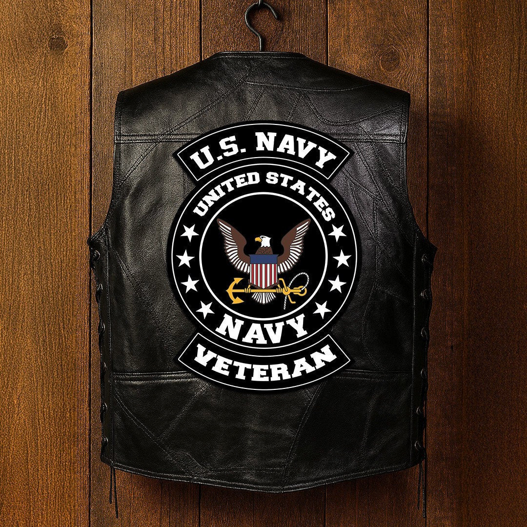 Premium Navy Veterans Custom Leather Motor Vest VPVC702102, Gifts For Navy Veteran, Gifts On Father's Day, Veterans Day.