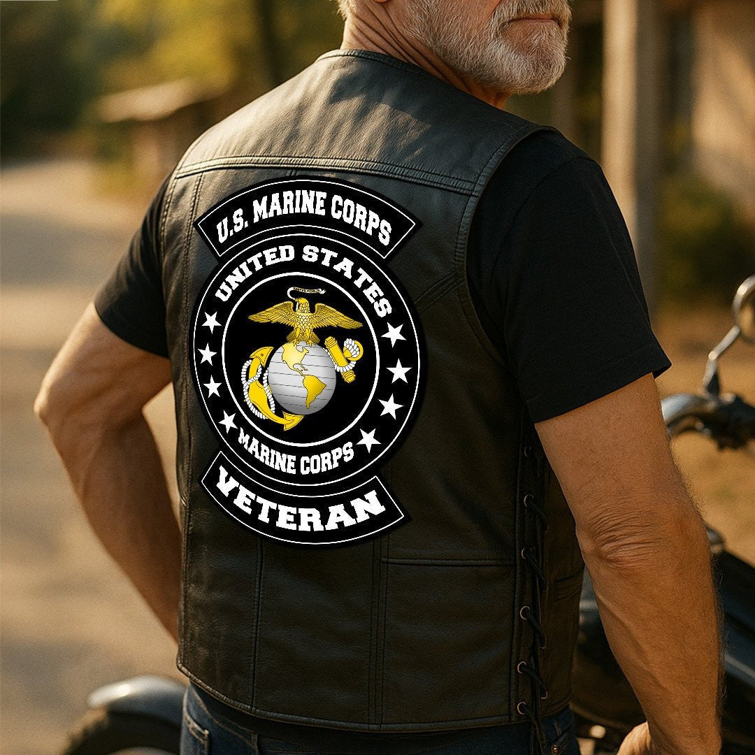Premium USMC Veterans Custom Leather Motor Vest VPVC702103, Gifts For Marine Veteran, Gifts On Father's Day, Veterans Day.